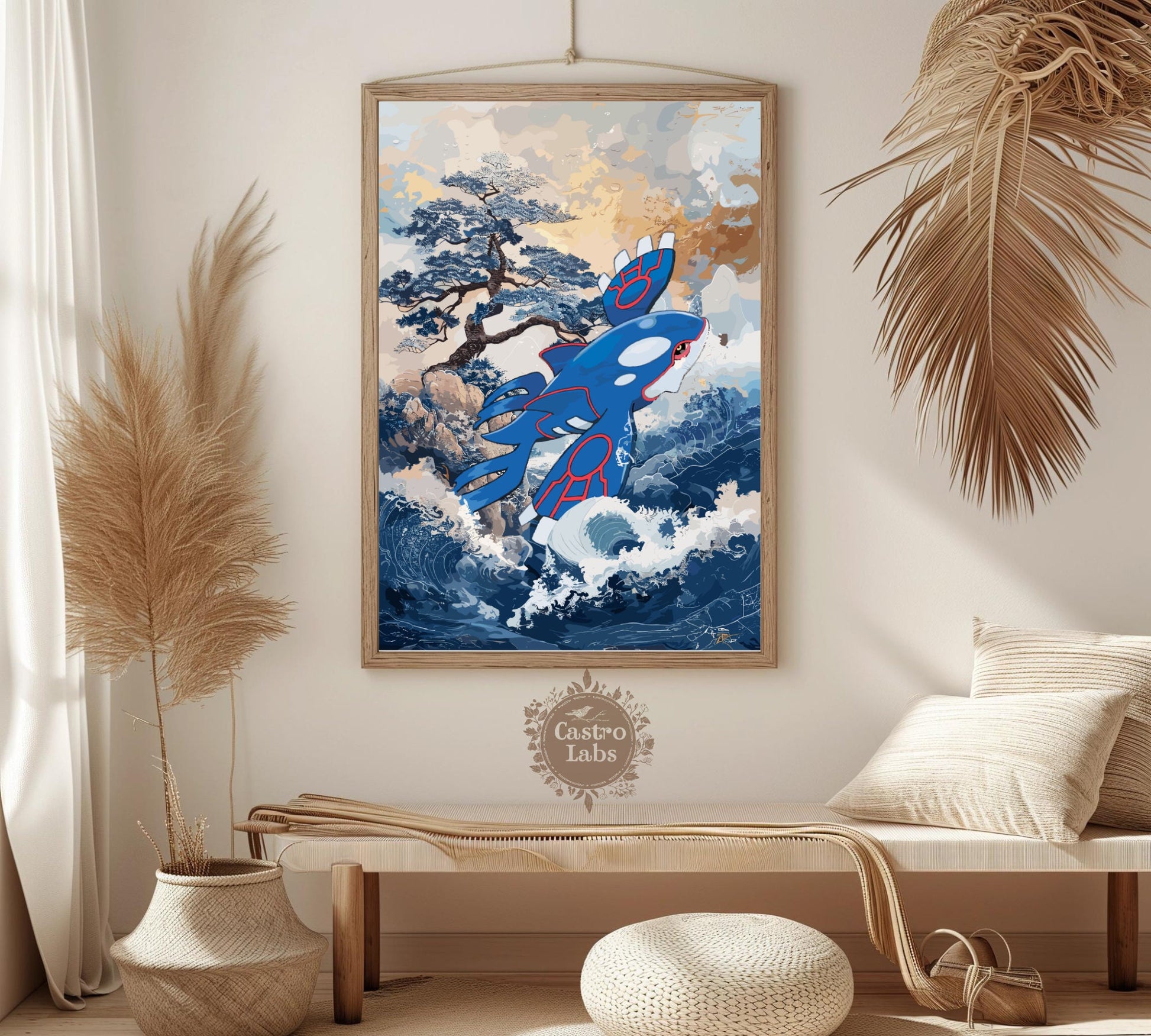 Kyogre: Japanese Tapestry Style Pokemon Anime Poster