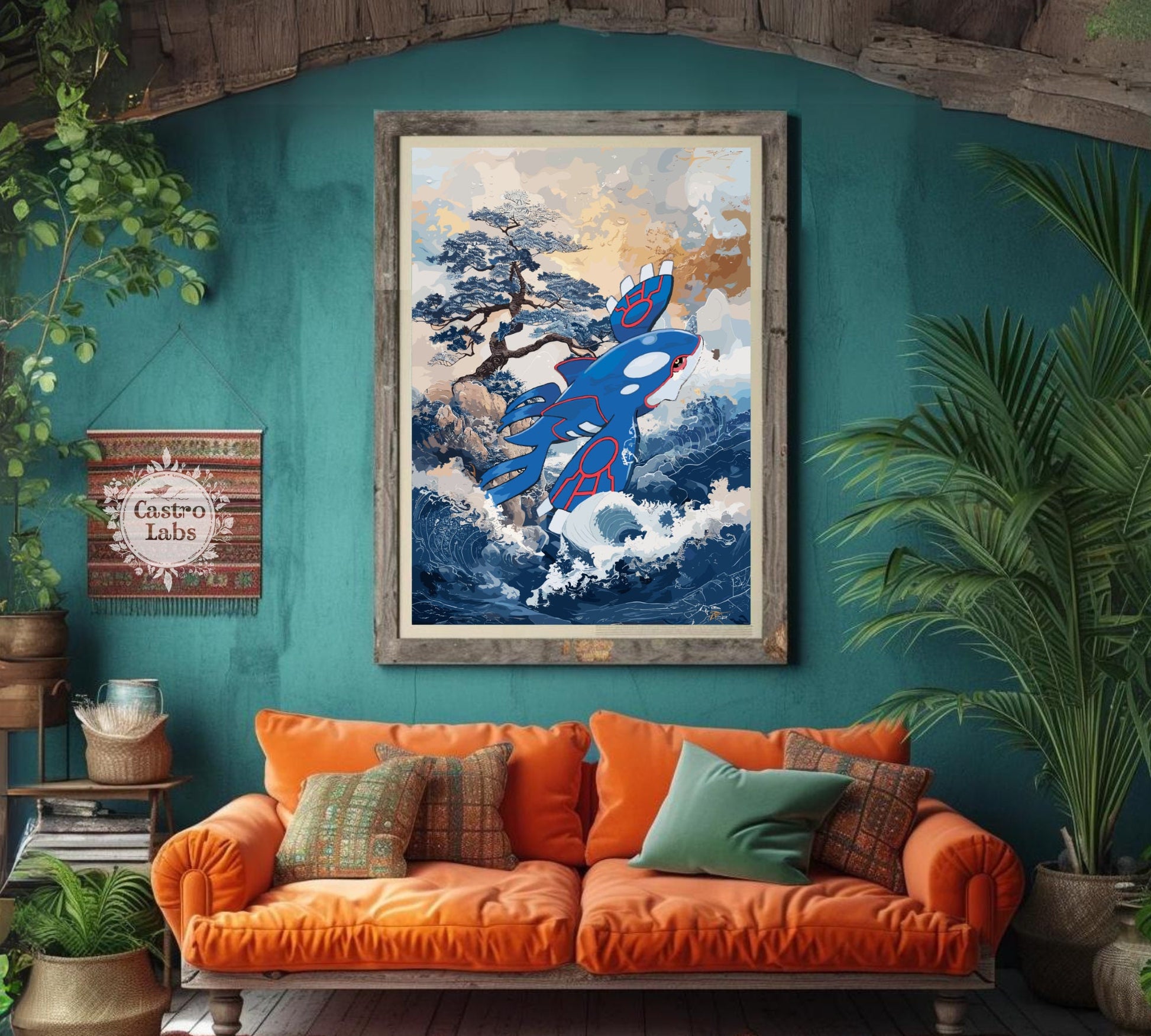 Kyogre: Japanese Tapestry Style Pokemon Anime Poster