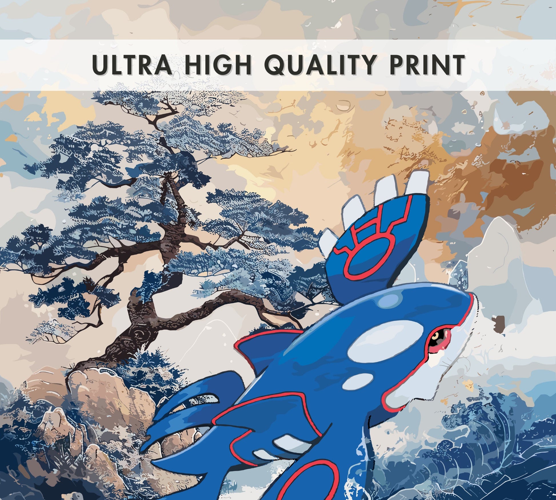 Kyogre: Japanese Tapestry Style Pokemon Anime Poster