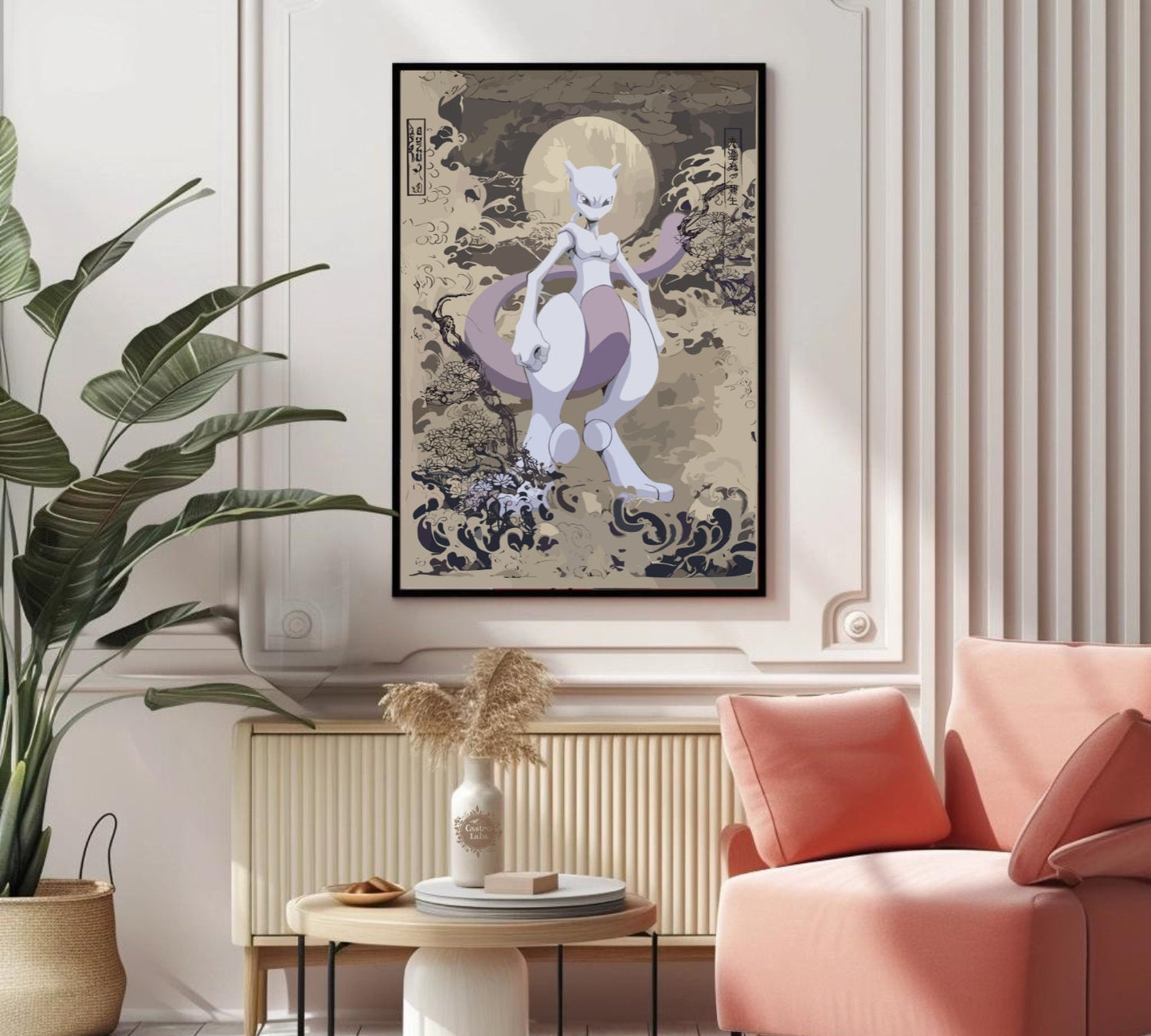 Mewtwo Poster: Japanese Style Pokemon Inspired Anime Artwork - Printable Wall Art for Bedroom Decor, Pokemon Mewtwo