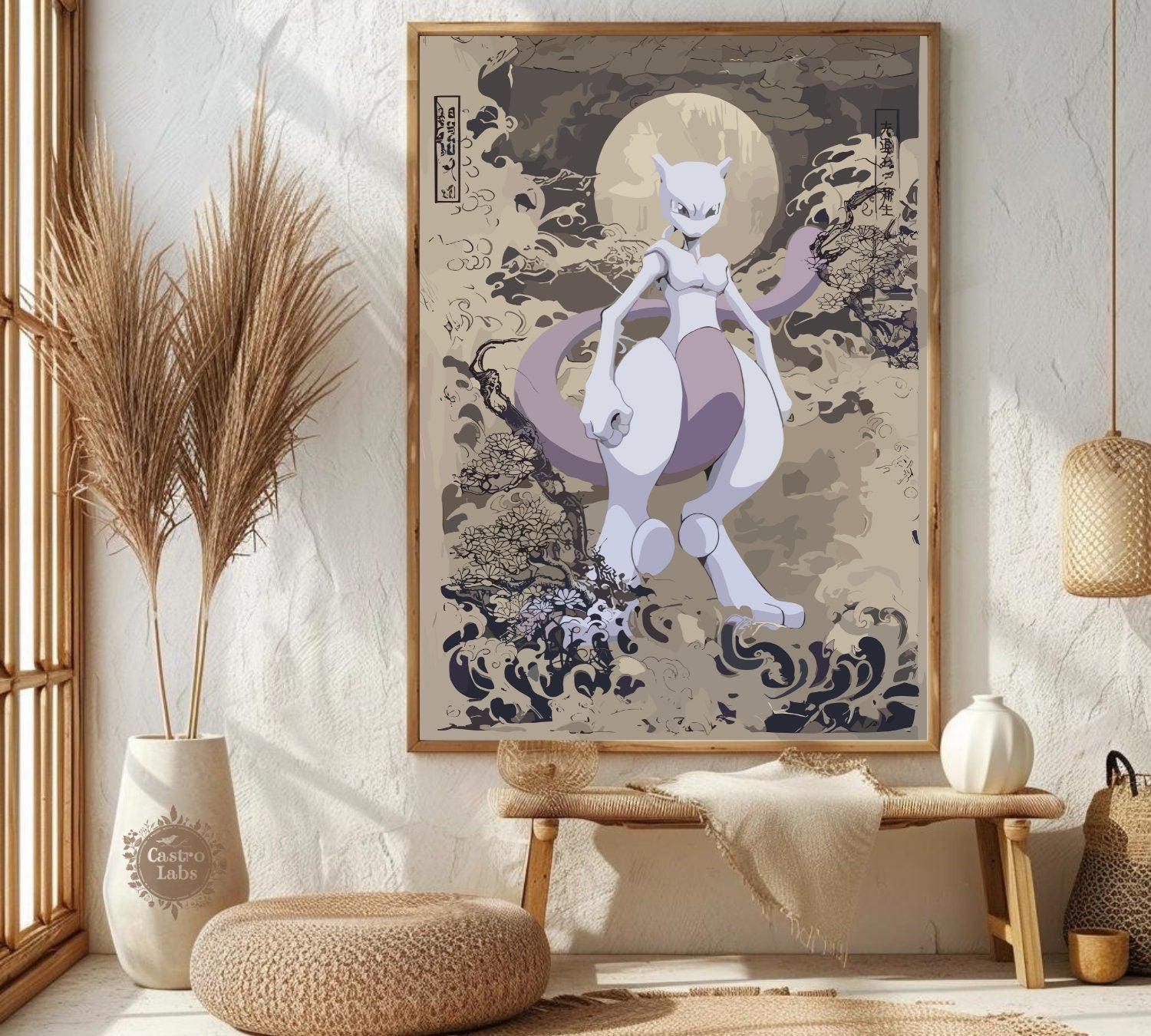 Mewtwo Poster: Japanese Style Pokemon Inspired Anime Artwork - Printable Wall Art for Bedroom Decor, Pokemon Mewtwo