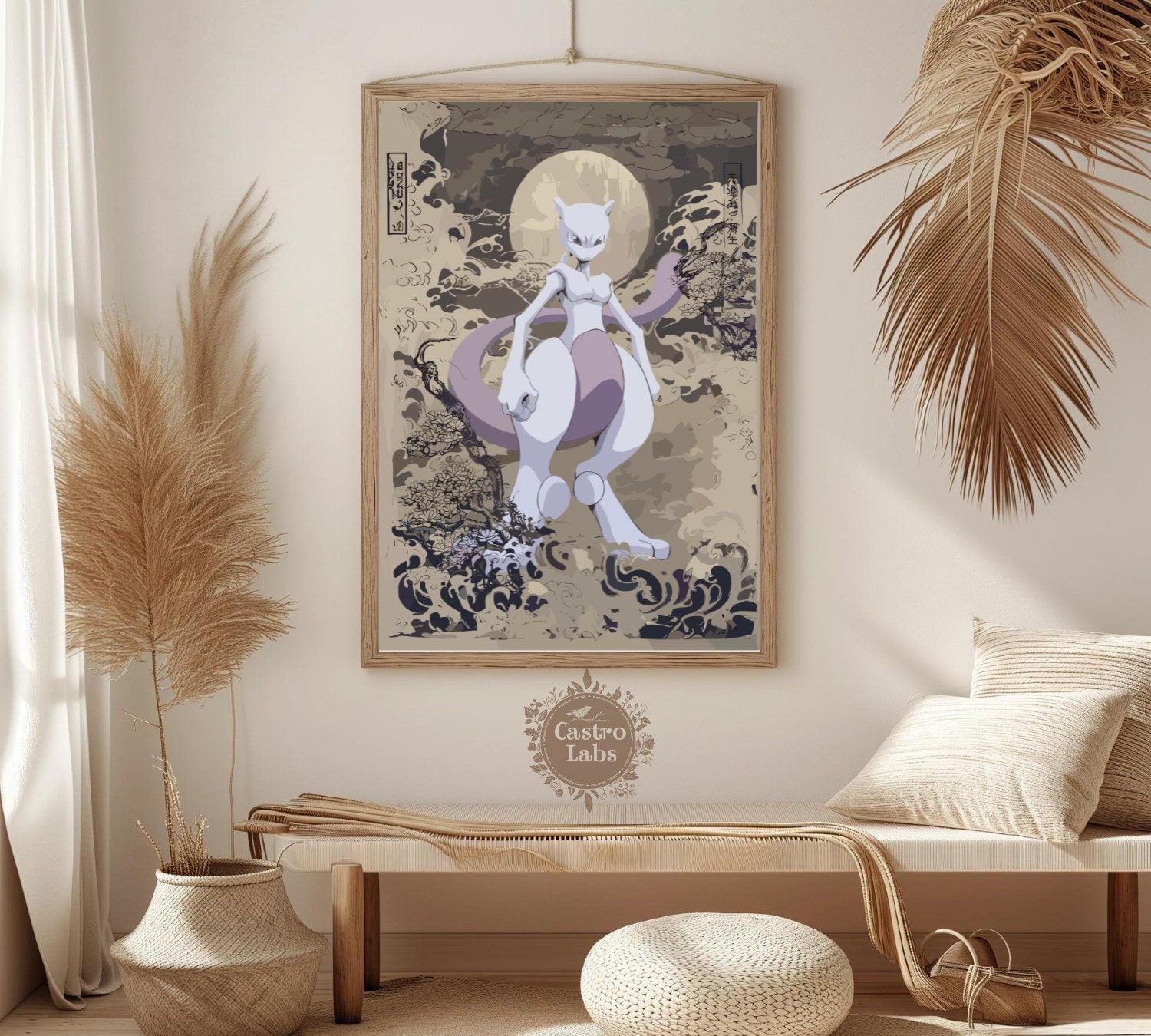 Mewtwo Poster: Japanese Style Pokemon Inspired Anime Artwork - Printable Wall Art for Bedroom Decor, Pokemon Mewtwo