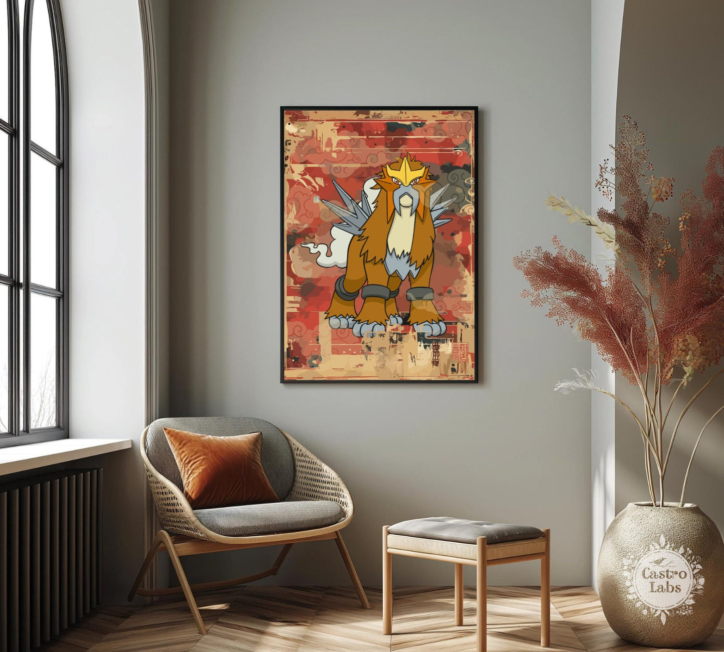 Entei: Japanese Tapestry Style Pokemon Anime Poster