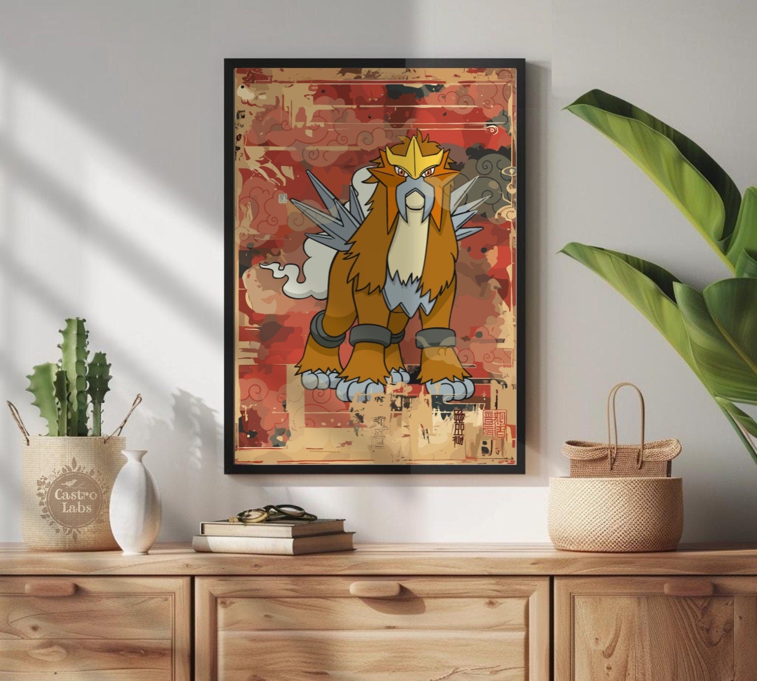 Entei: Japanese Tapestry Style Pokemon Anime Poster