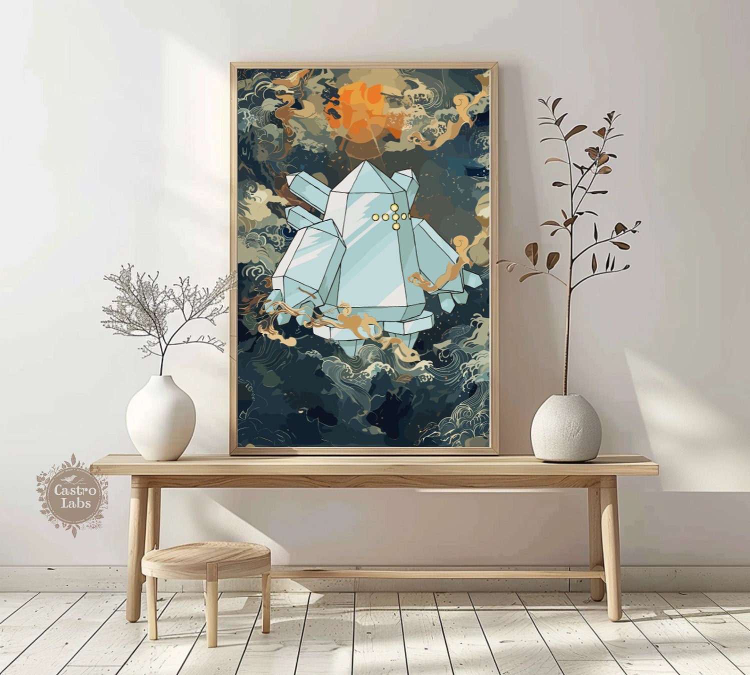 Regice: Japanese Tapestry Style Pokemon Anime Poster