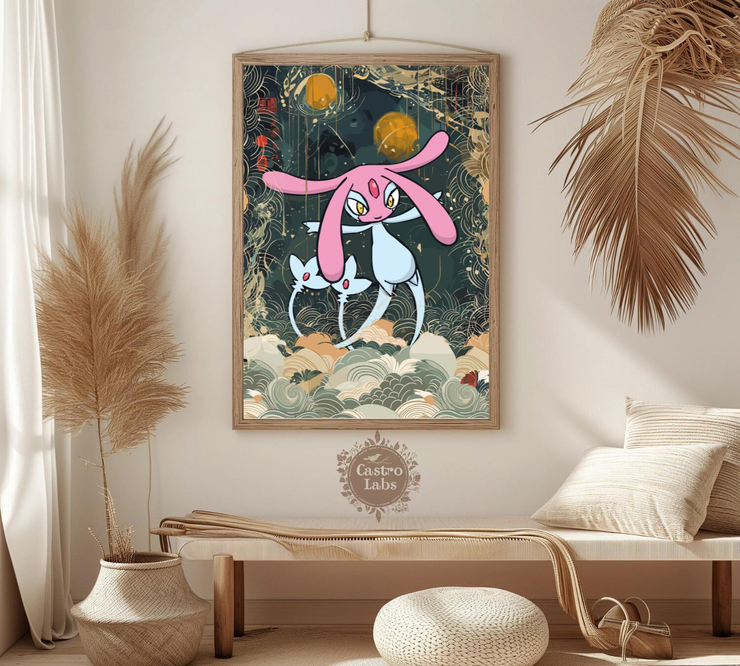 Mesprit: Japanese Tapestry Style Pokemon Anime Poster