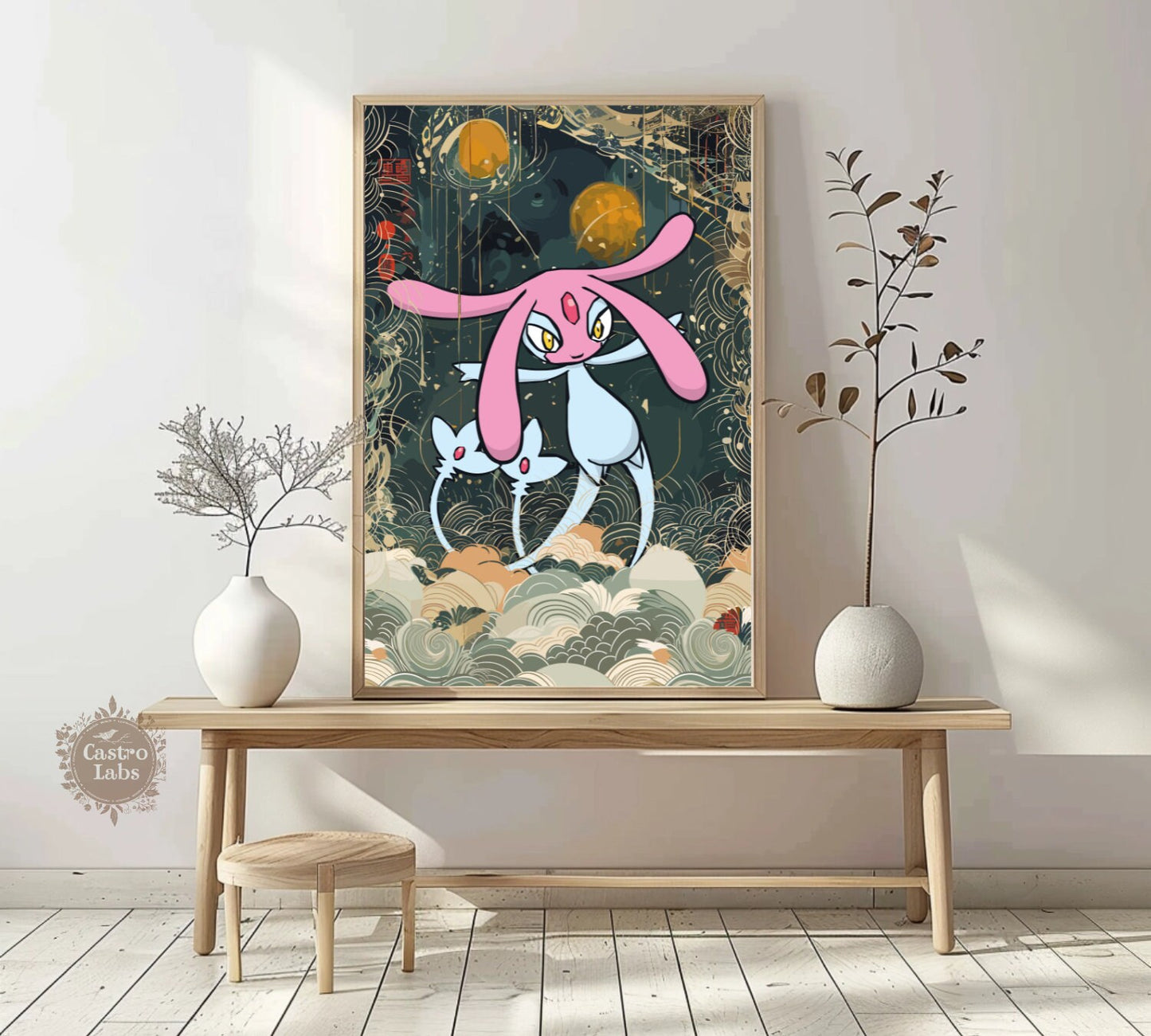 Mesprit: Japanese Tapestry Style Pokemon Anime Poster