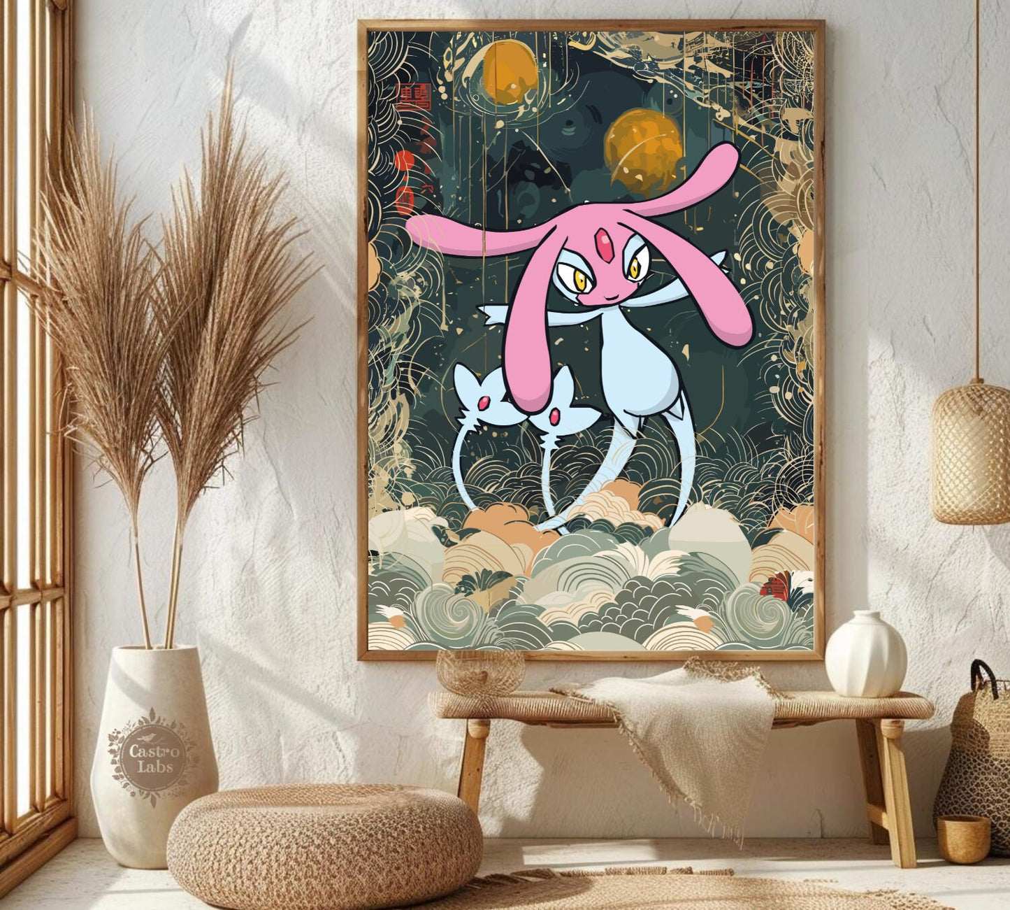 Mesprit: Japanese Tapestry Style Pokemon Anime Poster