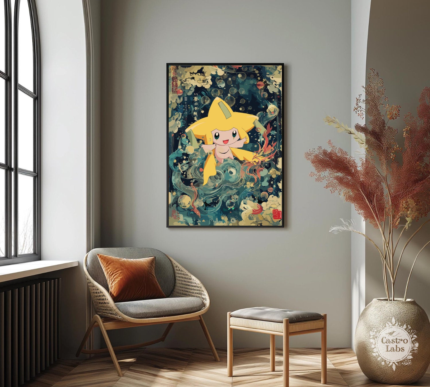 Jirachi: Japanese Tapestry Style Pokemon Anime Poster