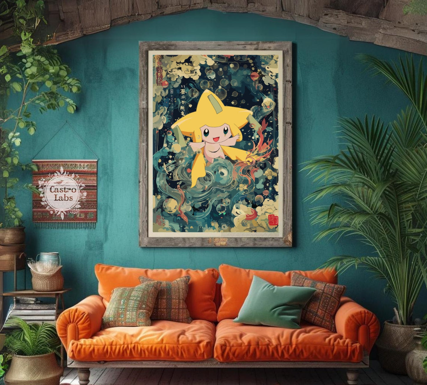 Jirachi: Japanese Tapestry Style Pokemon Anime Poster