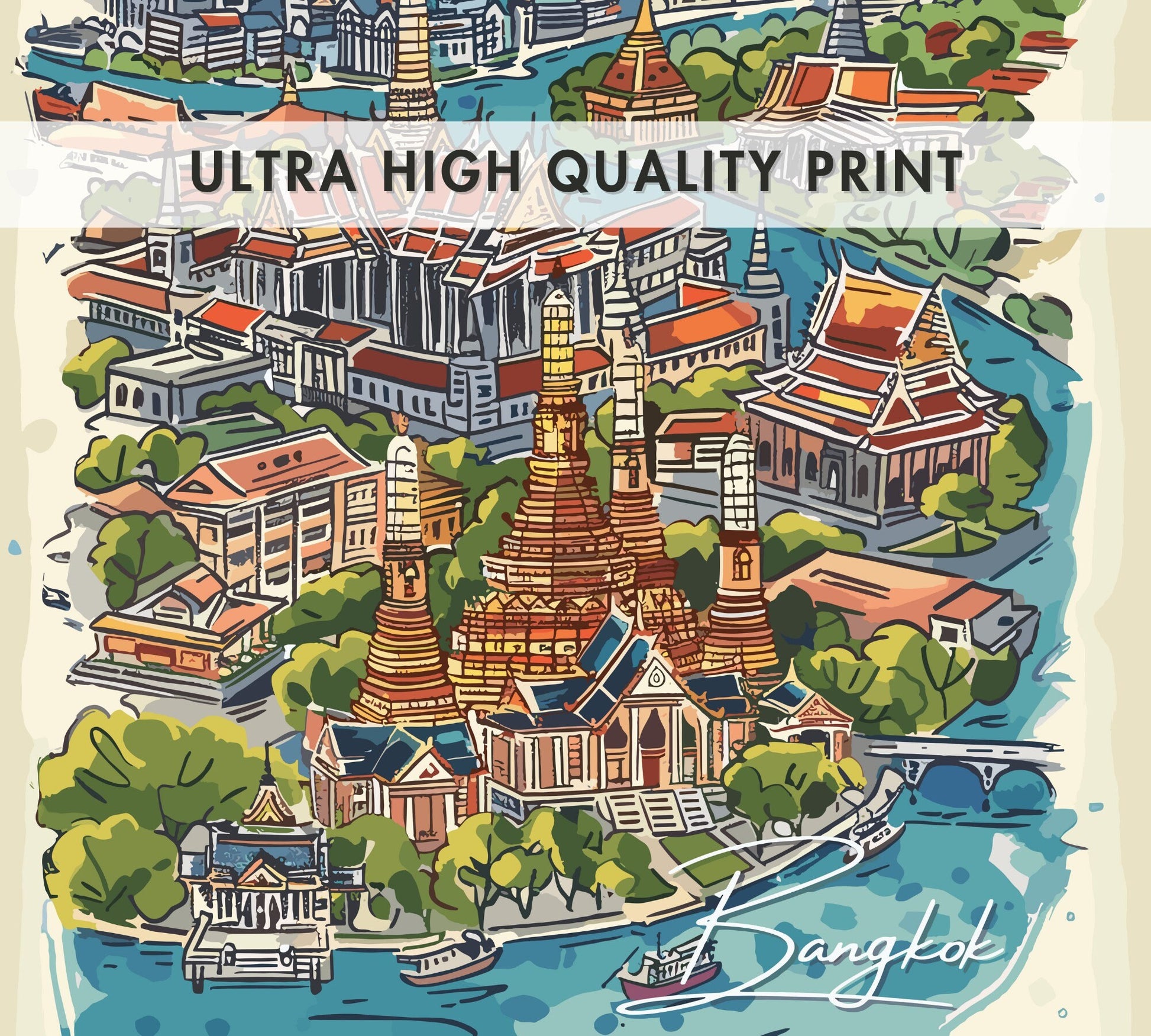 Bangkok Attractions Map Poster