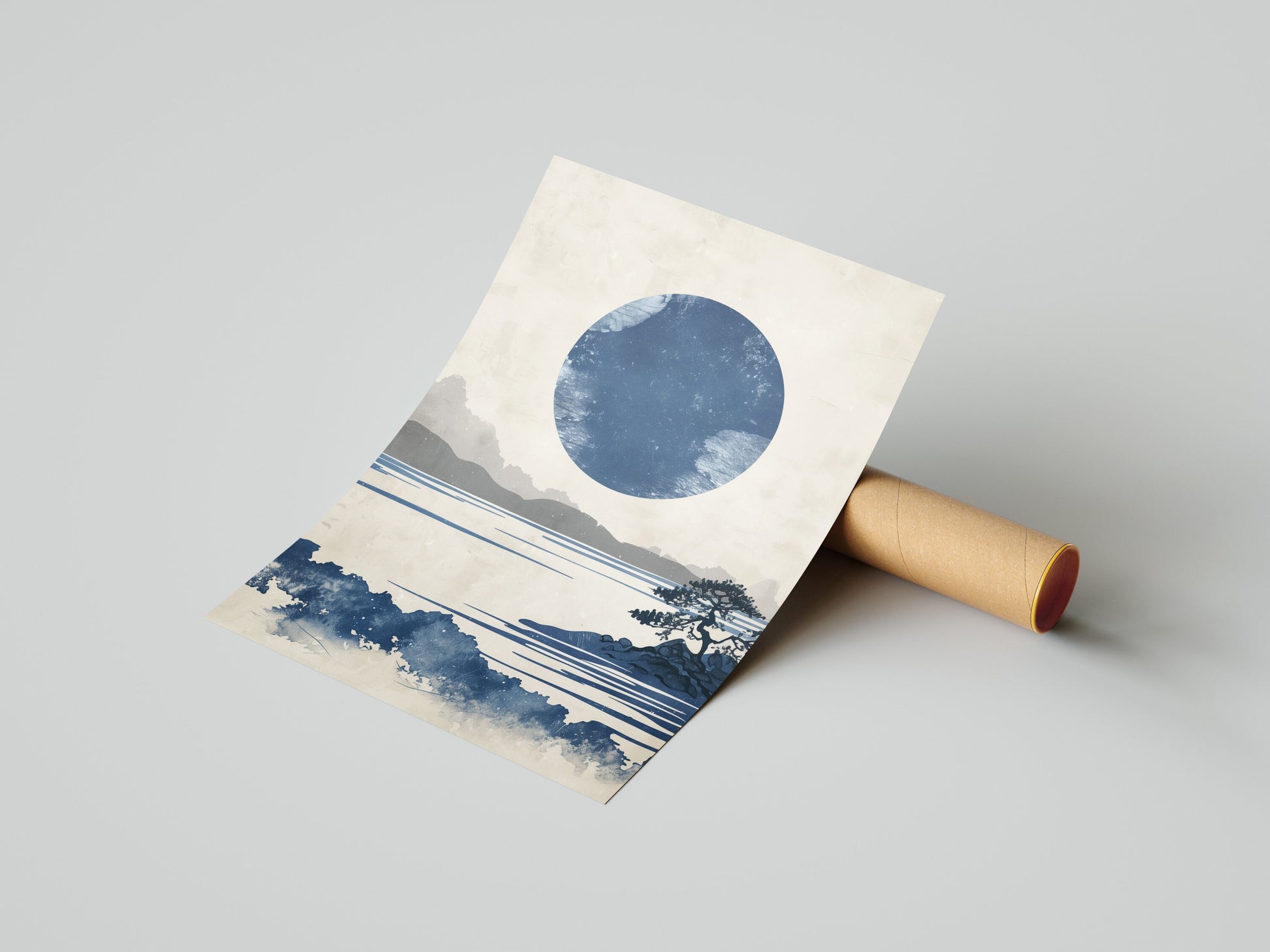 Japanese Dark Blue Sun - Japanese landscape Painting