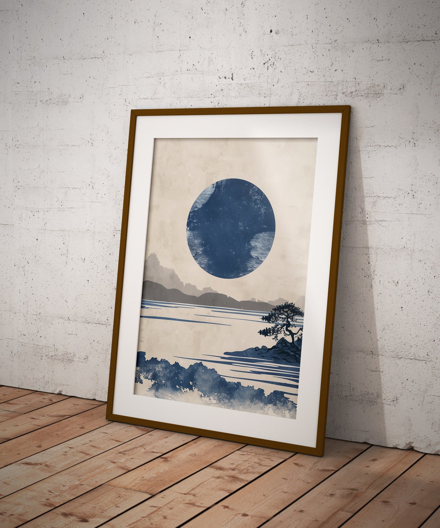 Japanese Dark Blue Sun - Japanese landscape Painting