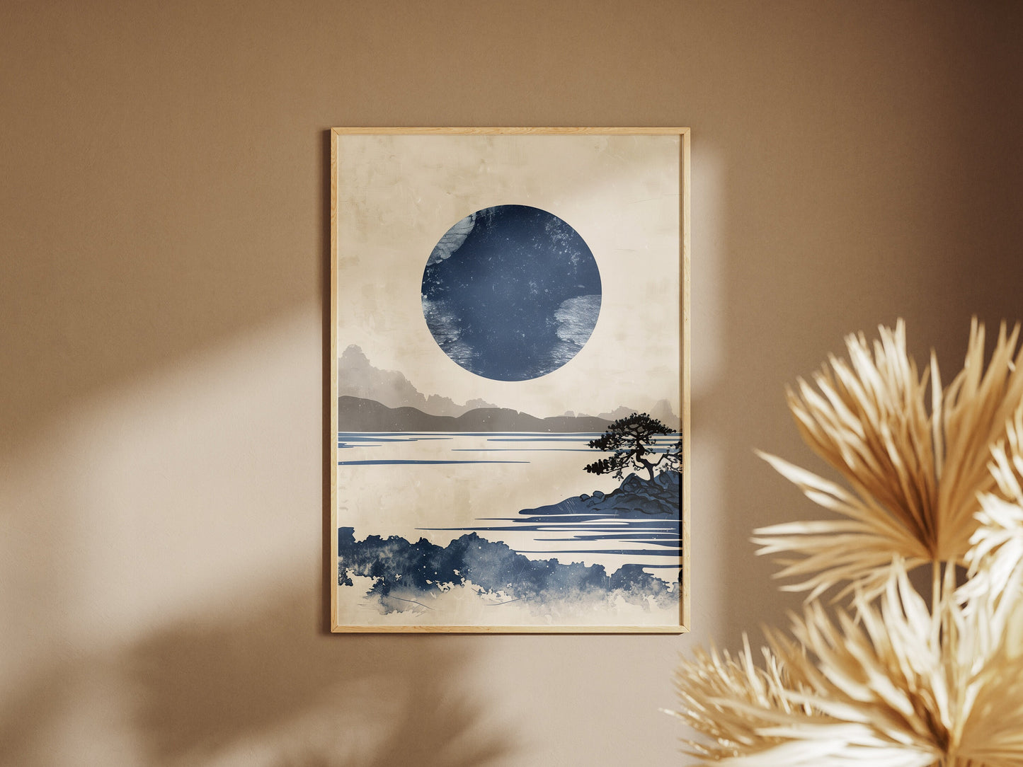 Japanese Dark Blue Sun - Japanese landscape Painting