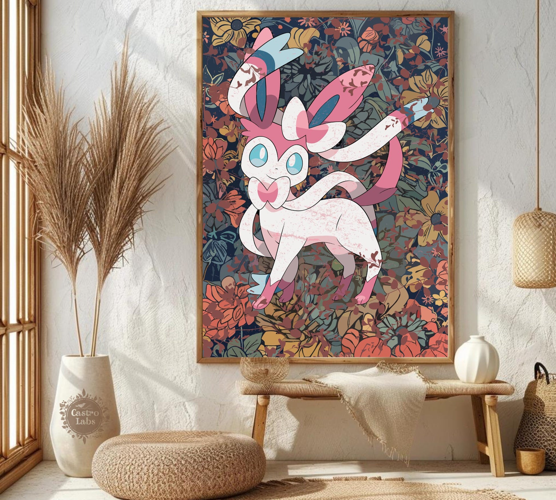 Sylveon: Japanese Tapestry Style Pokemon Anime Poster