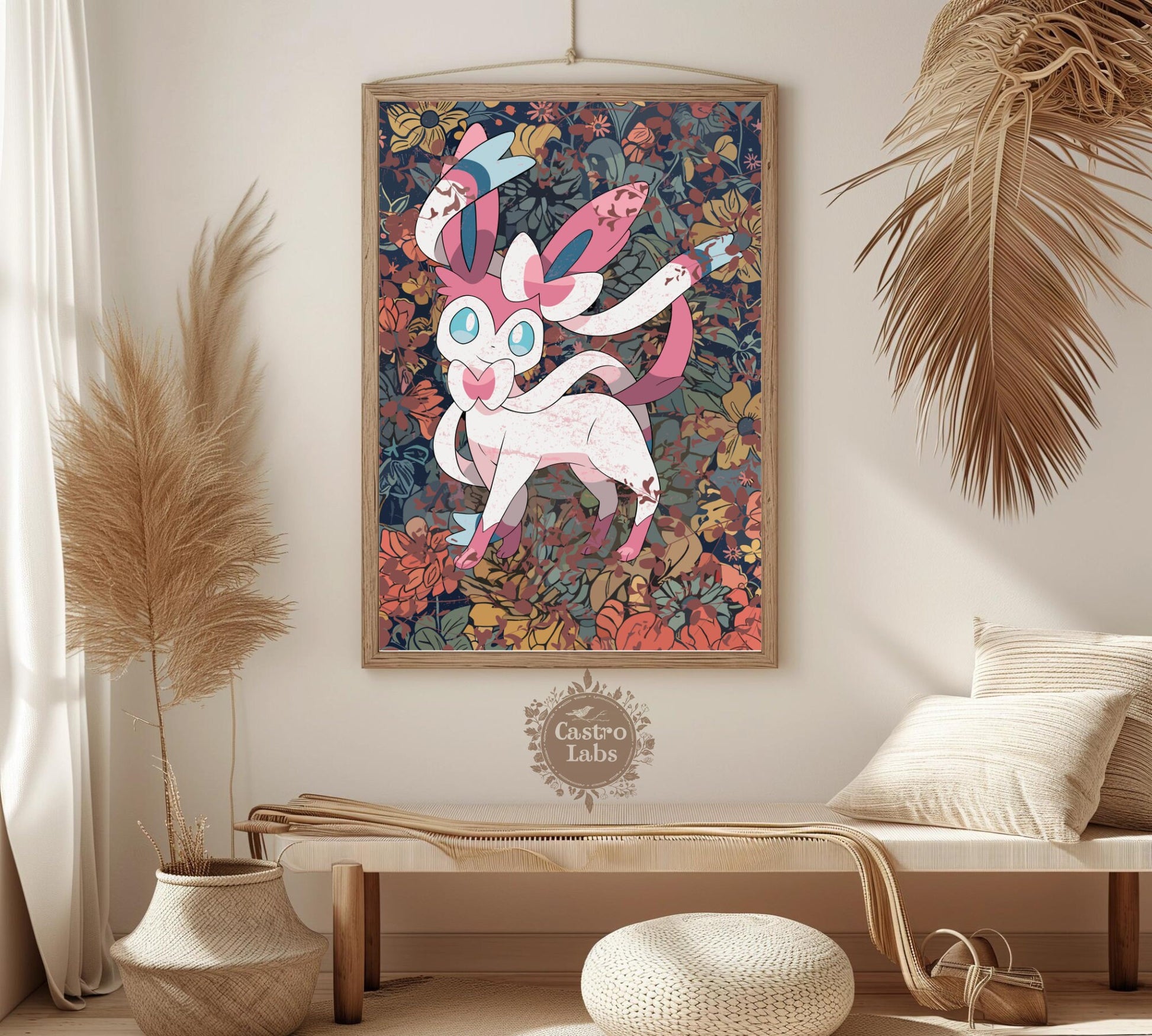 Sylveon: Japanese Tapestry Style Pokemon Anime Poster