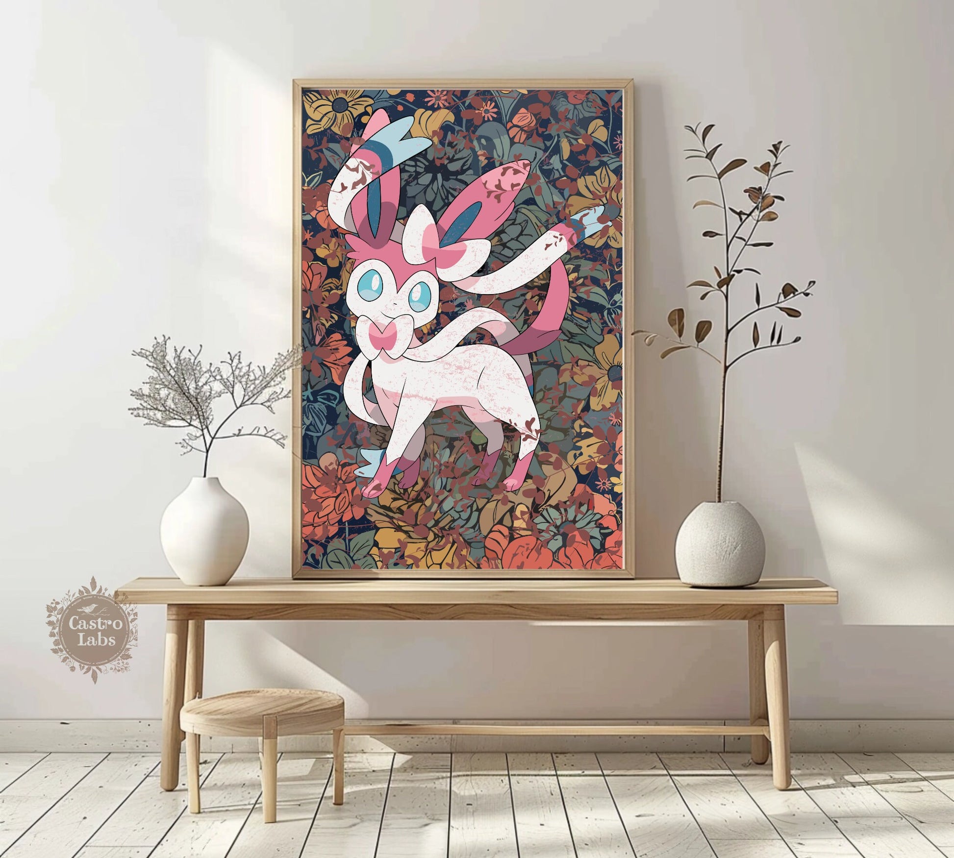 Sylveon: Japanese Tapestry Style Pokemon Anime Poster