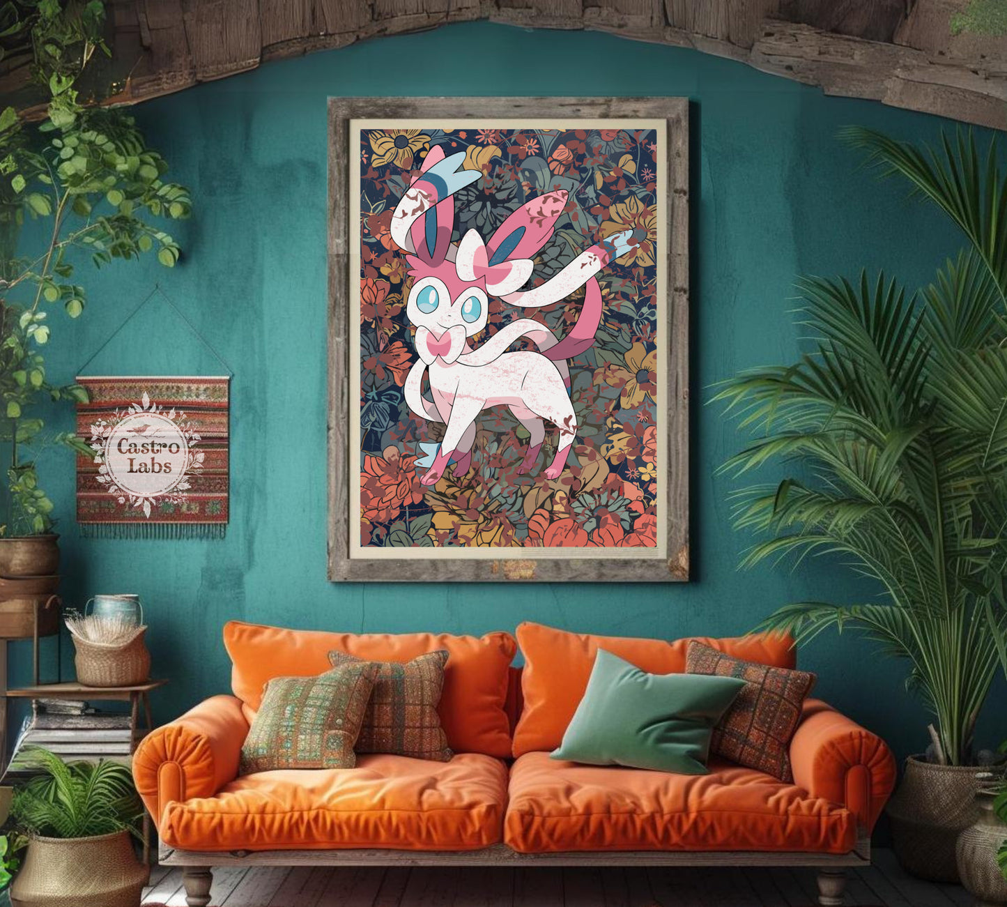 Sylveon: Japanese Tapestry Style Pokemon Anime Poster