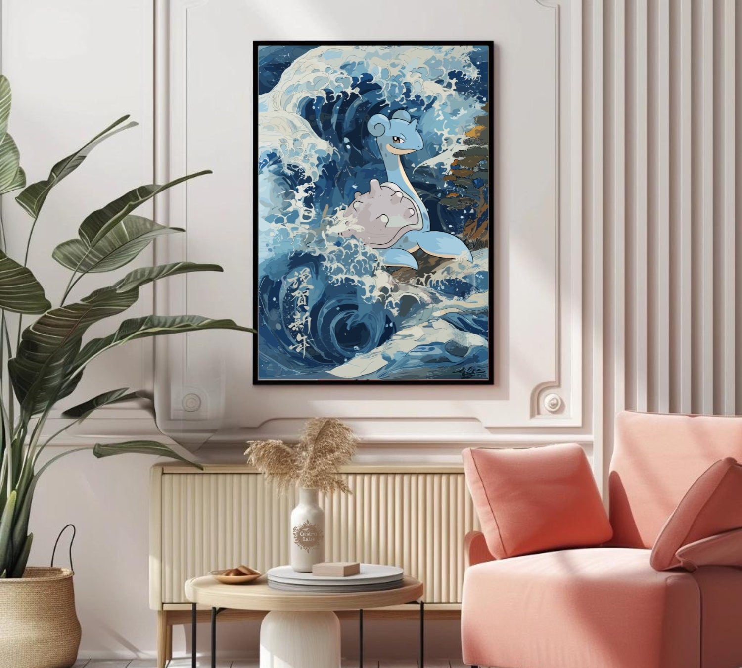 Lapras: Japanese Tapestry Style Pokemon Anime Poster - Wall Art for Bedroom and Japanese Home Decor