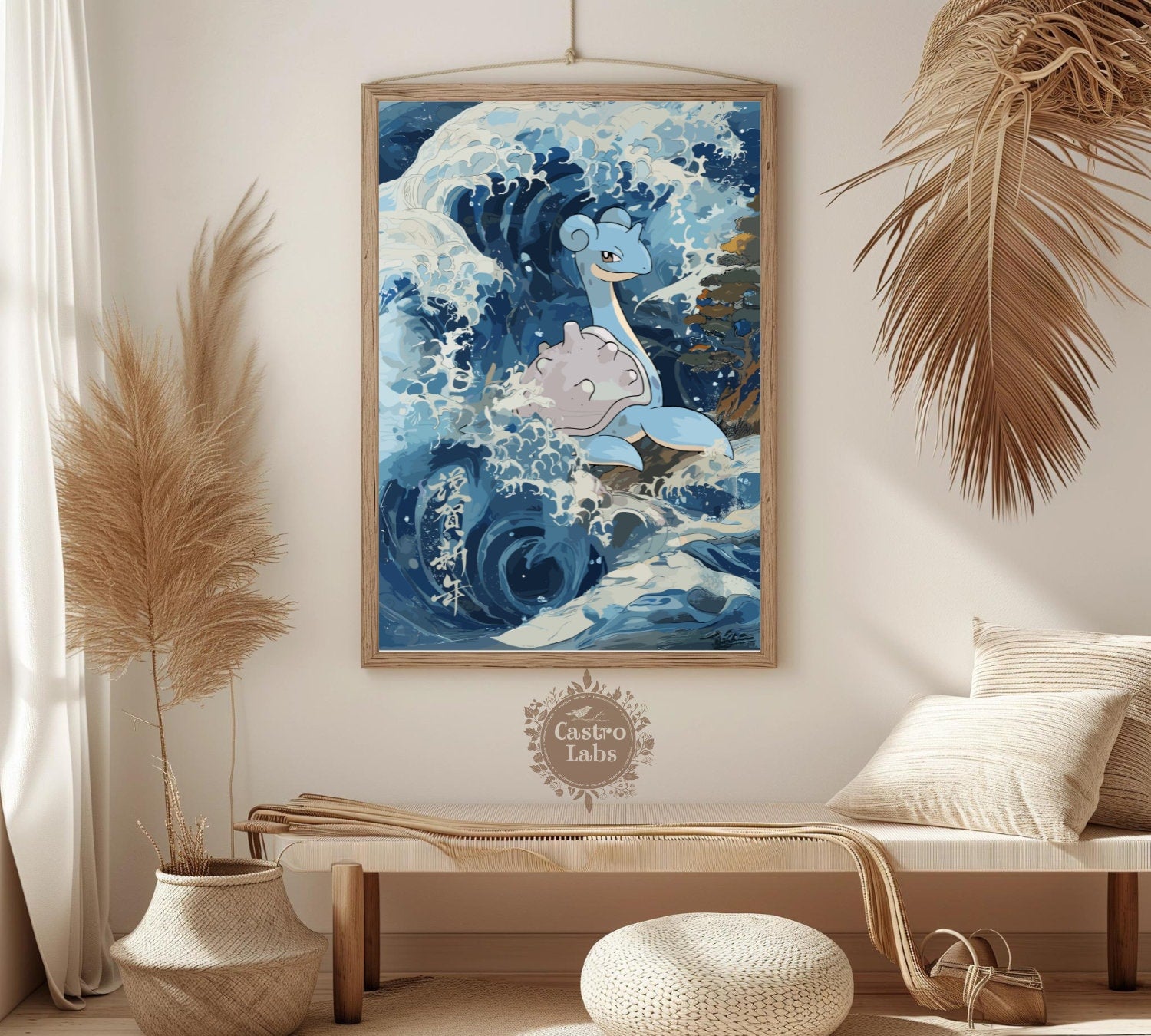 Lapras: Japanese Tapestry Style Pokemon Anime Poster - Wall Art for Bedroom and Japanese Home Decor