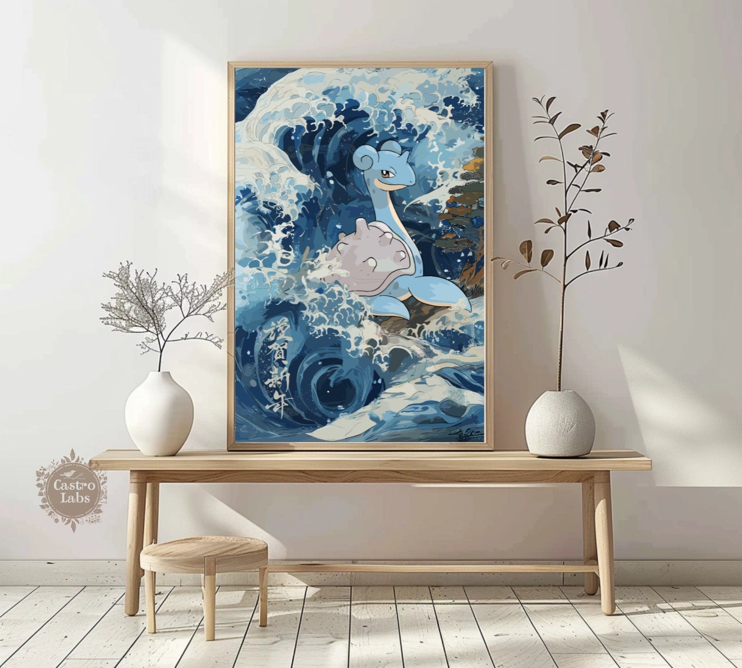 Lapras: Japanese Tapestry Style Pokemon Anime Poster - Wall Art for Bedroom and Japanese Home Decor