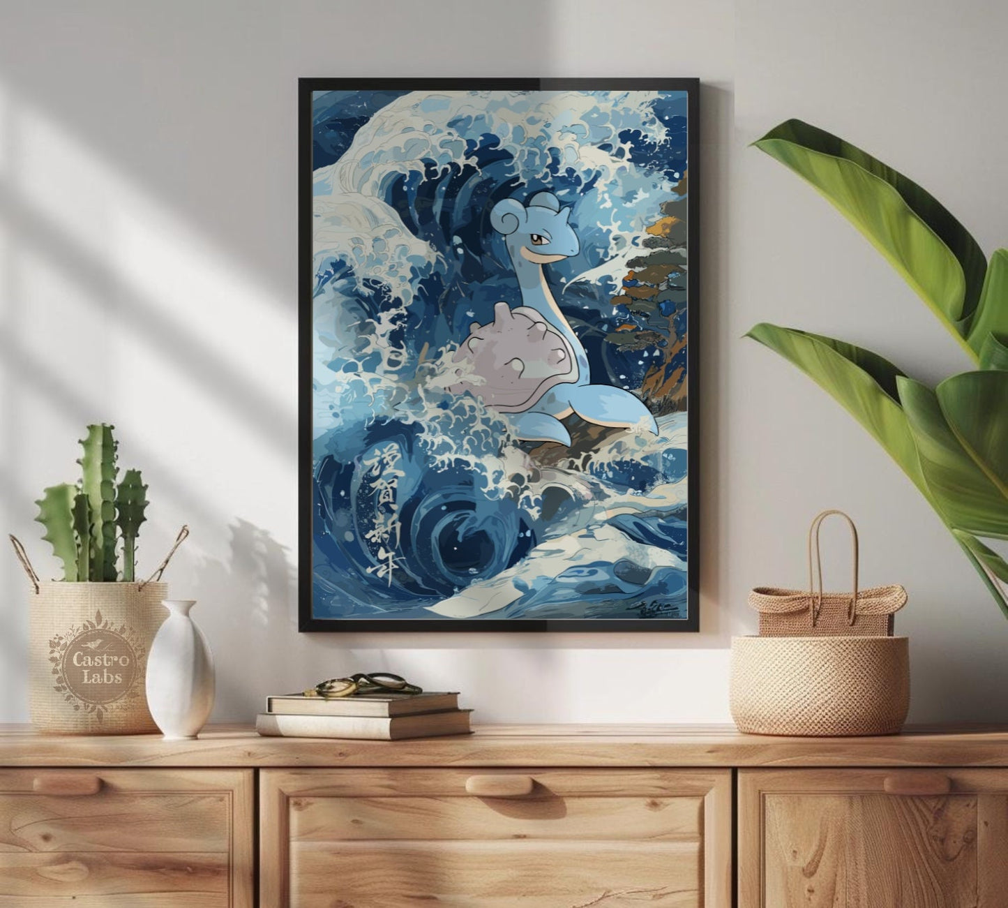 Lapras: Japanese Tapestry Style Pokemon Anime Poster - Wall Art for Bedroom and Japanese Home Decor