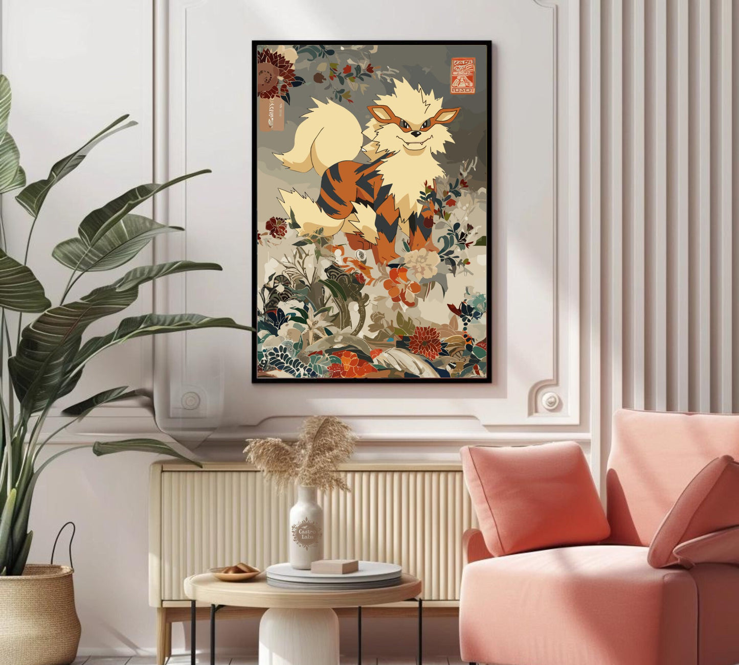 Arcanine: Japanese Tapestry Style Pokemon Anime Poster - Wall Art for Bedroom and Japanese Home Decor