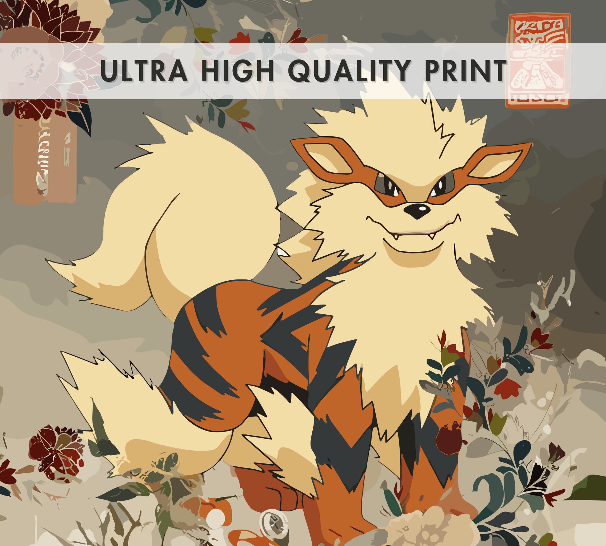 Arcanine: Japanese Tapestry Style Pokemon Anime Poster - Wall Art for Bedroom and Japanese Home Decor