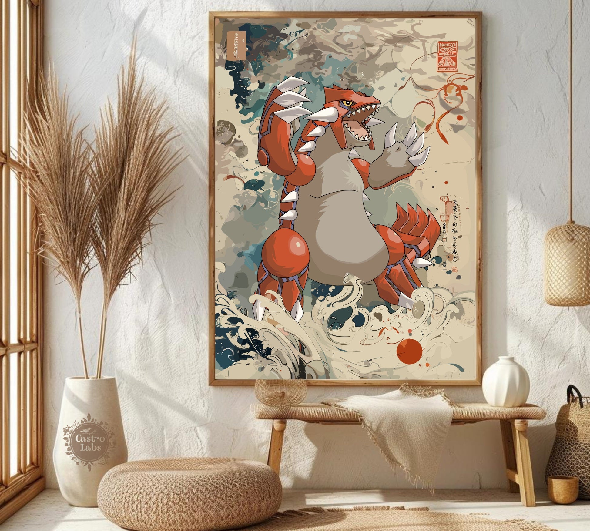 Groudon: Japanese Tapestry Style Pokemon Anime Poster - Wall Art for Bedroom and Japanese Home Decor