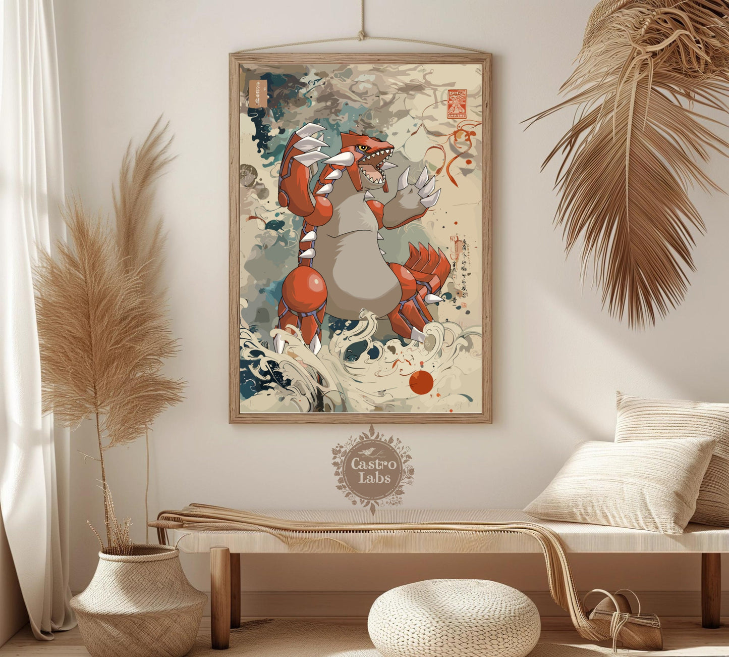 Groudon: Japanese Tapestry Style Pokemon Anime Poster - Wall Art for Bedroom and Japanese Home Decor