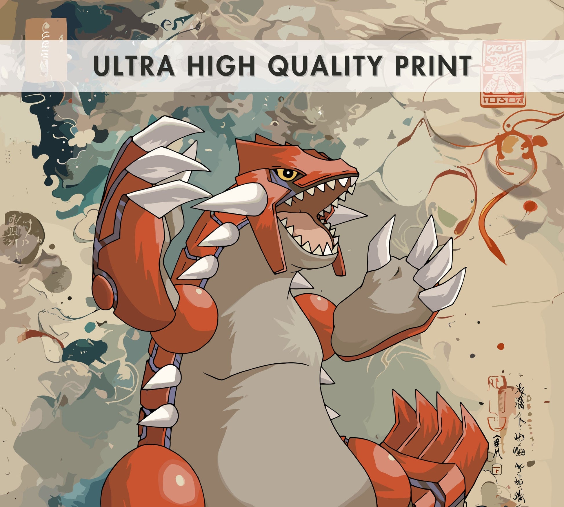 Groudon: Japanese Tapestry Style Pokemon Anime Poster - Wall Art for Bedroom and Japanese Home Decor