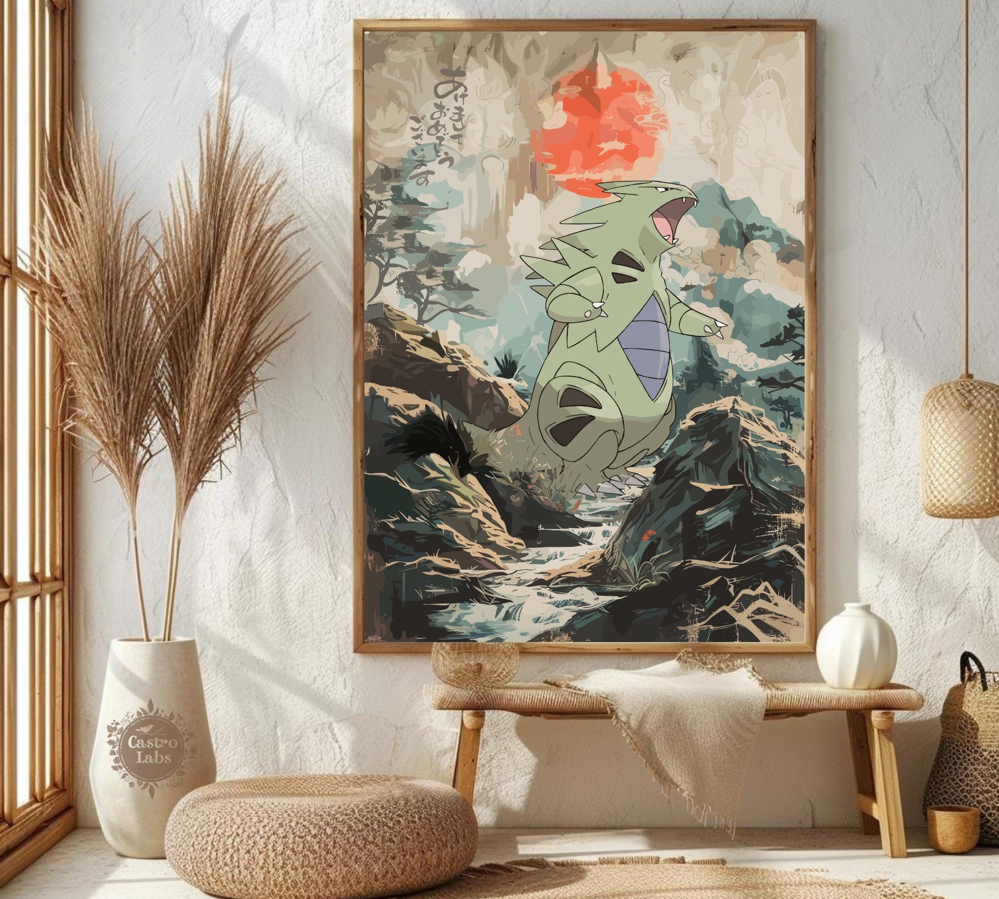 Tyranitar: Japanese Tapestry Style Pokemon Anime Poster