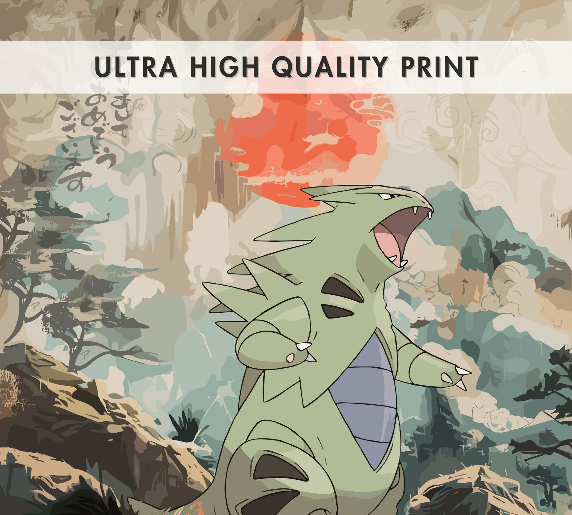 Tyranitar: Japanese Tapestry Style Pokemon Anime Poster