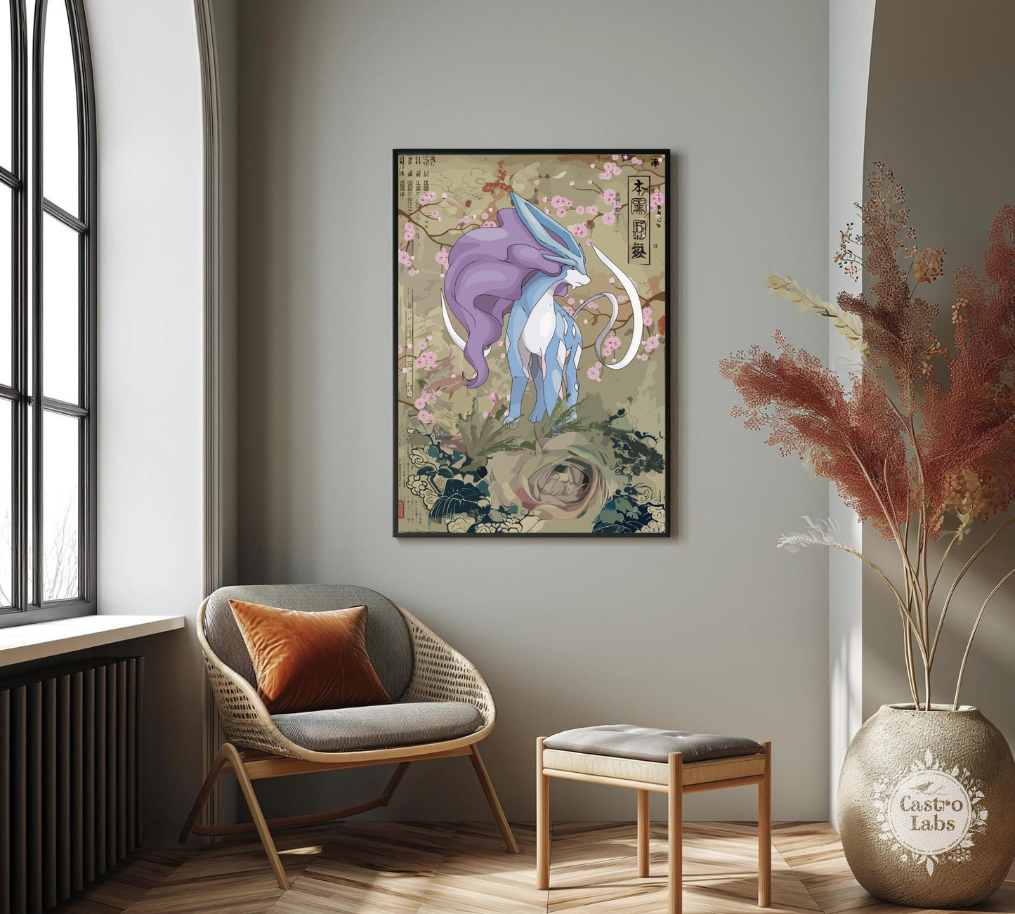 Suicune: Japanese Tapestry Style Pokemon Anime Poster