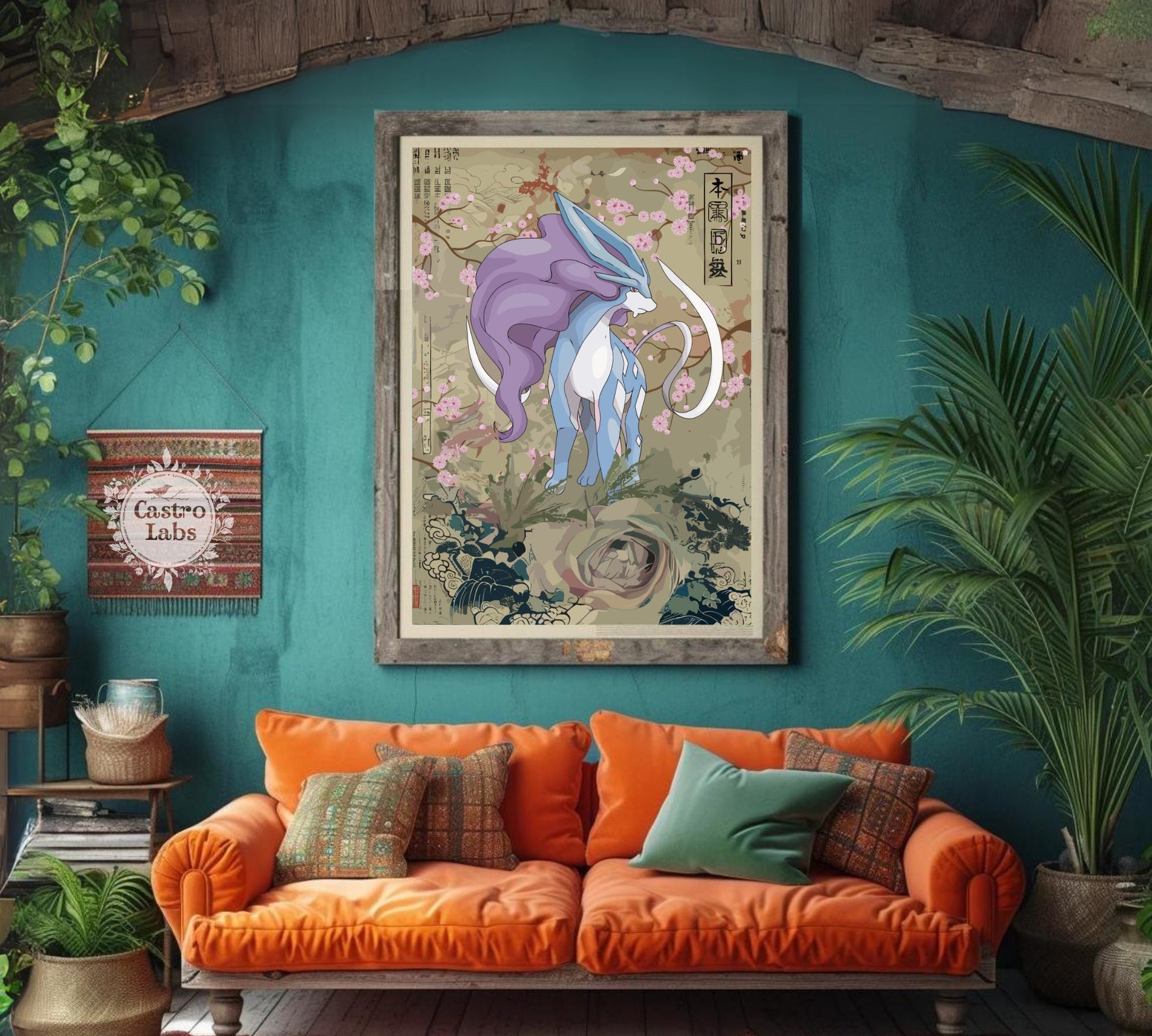 Suicune: Japanese Tapestry Style Pokemon Anime Poster