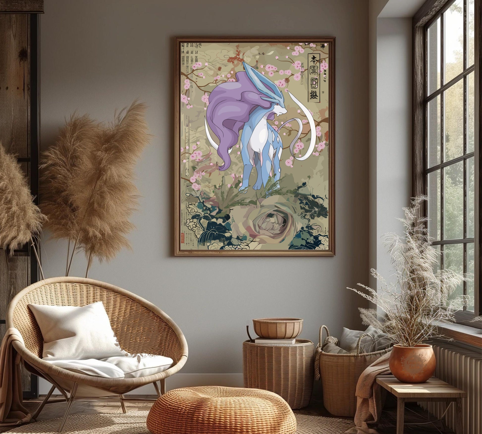 Suicune: Japanese Tapestry Style Pokemon Anime Poster