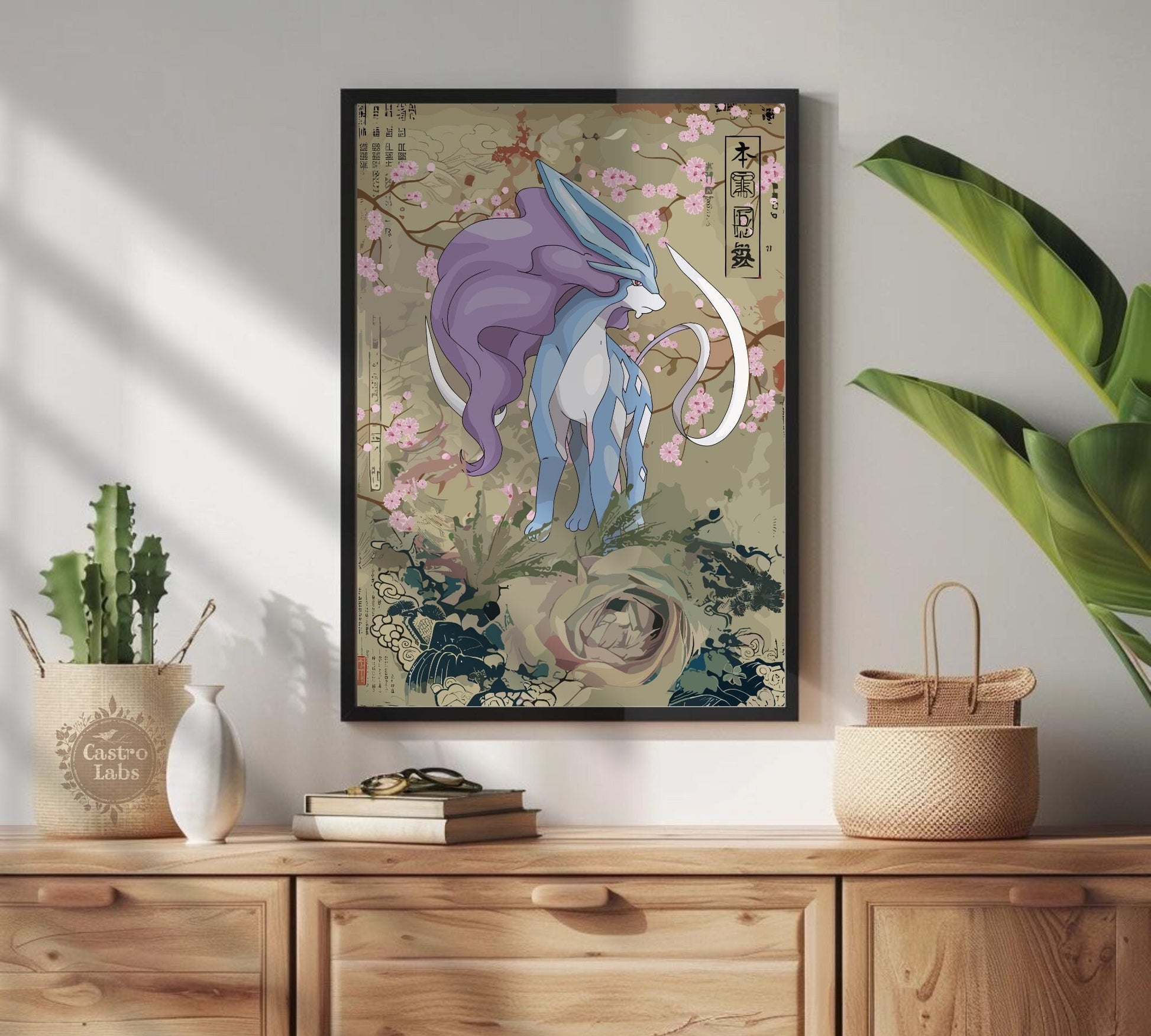 Suicune: Japanese Tapestry Style Pokemon Anime Poster