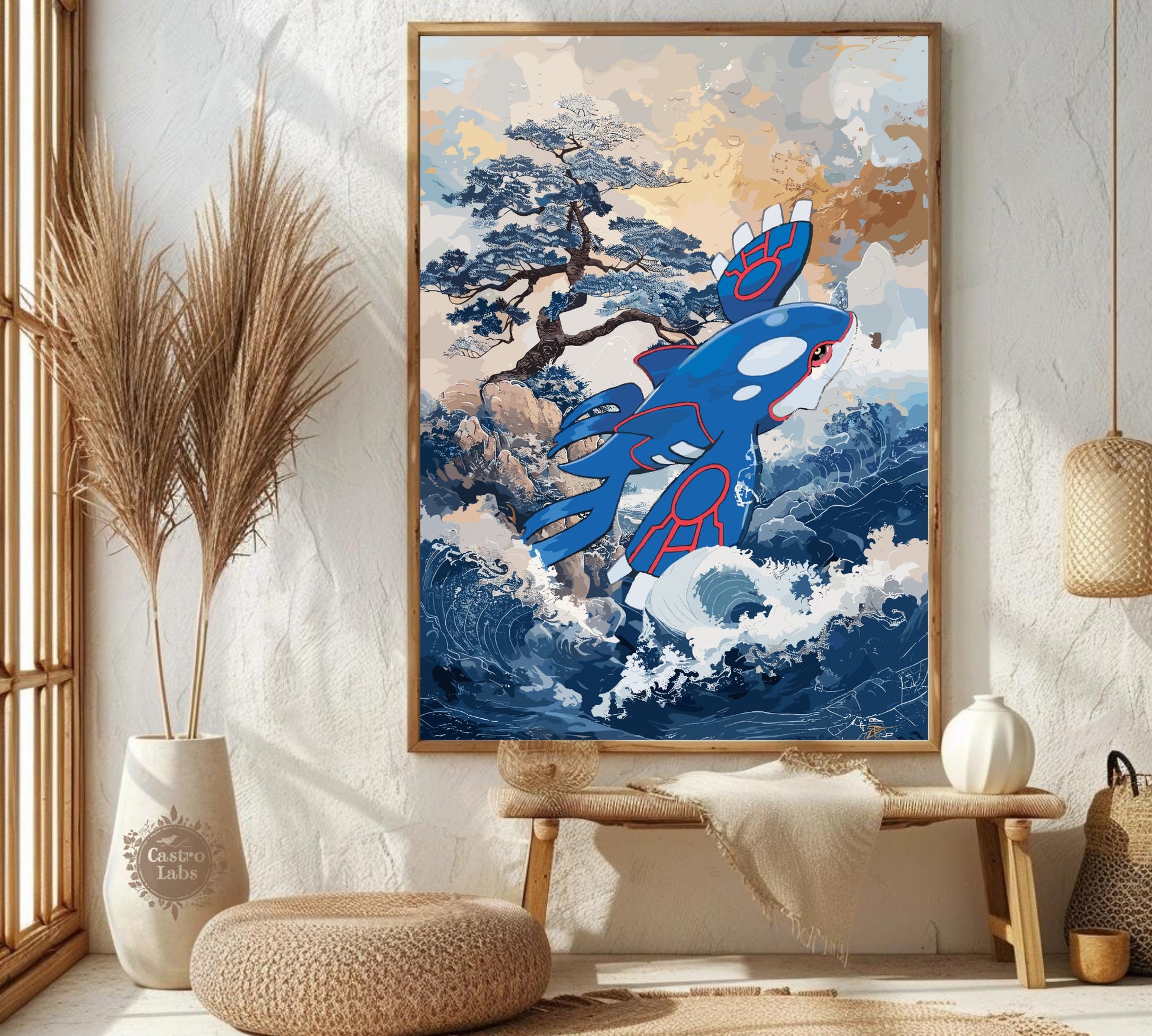 Kyogre: Japanese Tapestry Style Pokemon Anime Poster