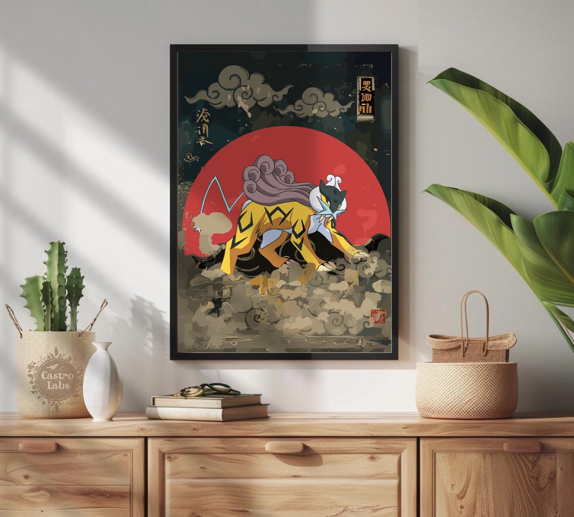 Raikou: Japanese Tapestry Style Pokemon Anime Poster - Wall Art for Bedroom and Japanese Home Decor