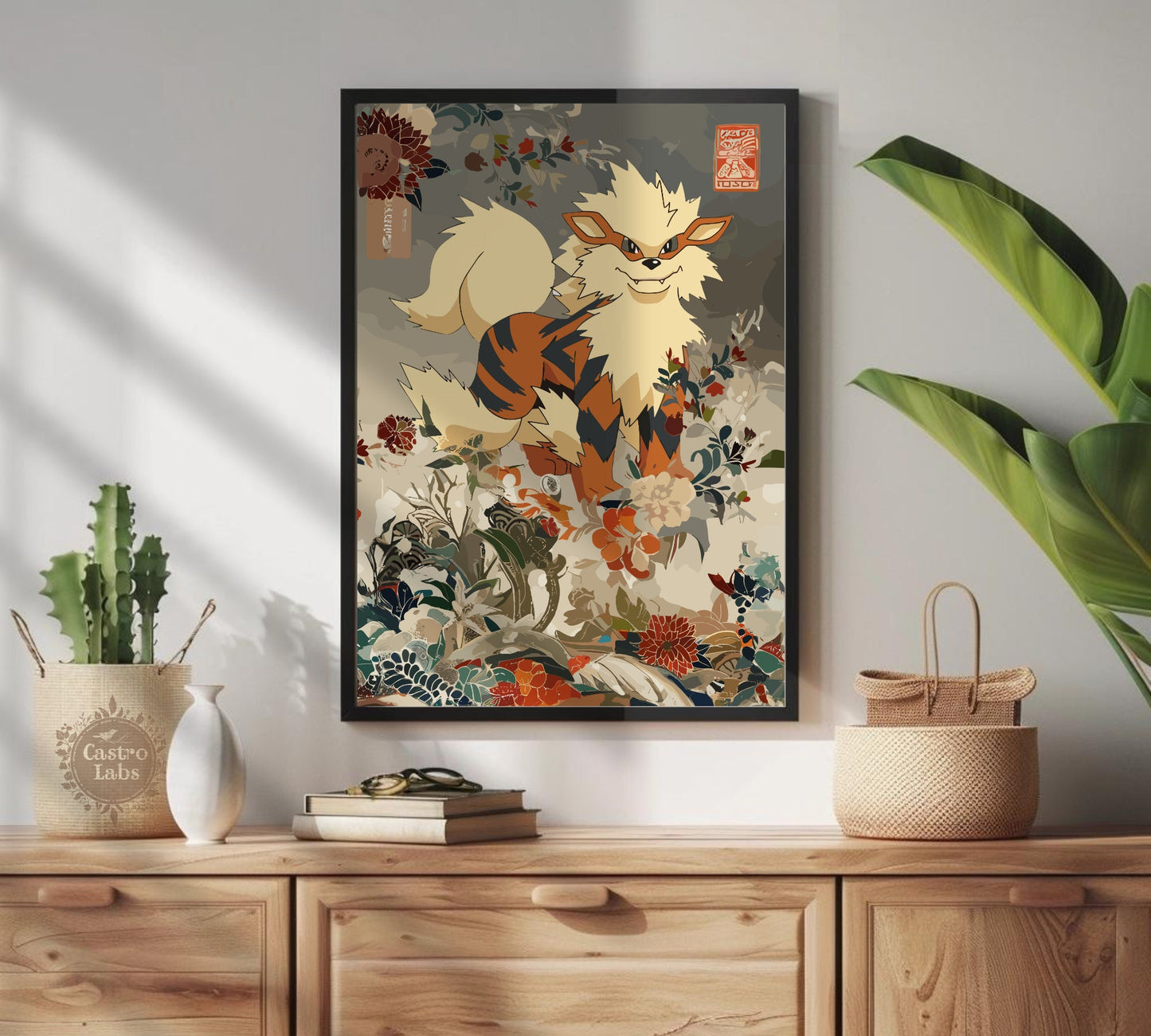 Arcanine: Japanese Tapestry Style Pokemon Anime Poster - Wall Art for Bedroom and Japanese Home Decor