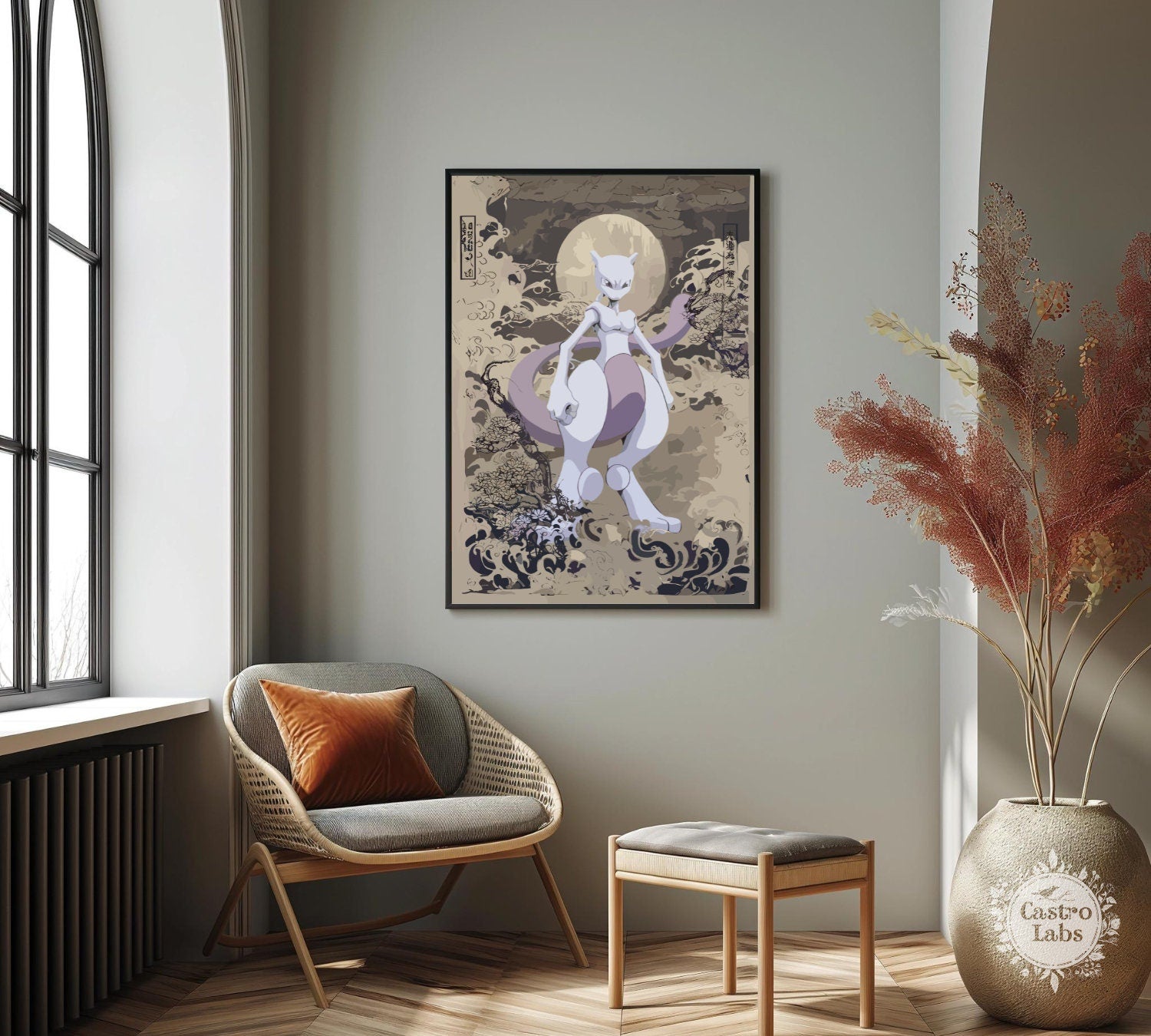 Mewtwo Poster: Japanese Style Pokemon Inspired Anime Artwork - Printable Wall Art for Bedroom Decor, Pokemon Mewtwo