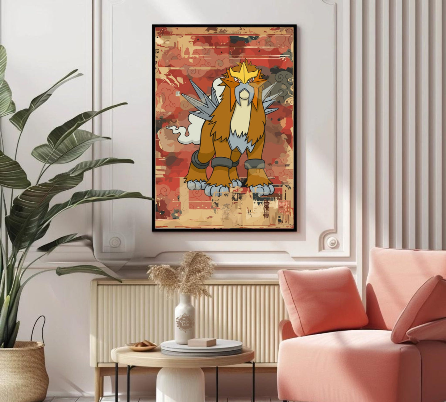 Entei: Japanese Tapestry Style Pokemon Anime Poster