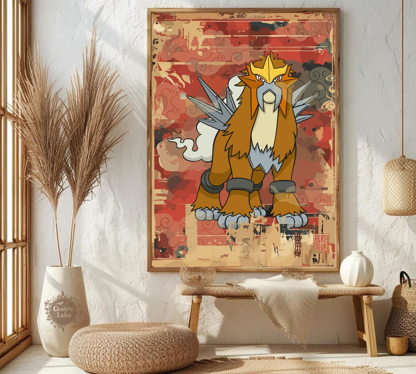 Entei: Japanese Tapestry Style Pokemon Anime Poster