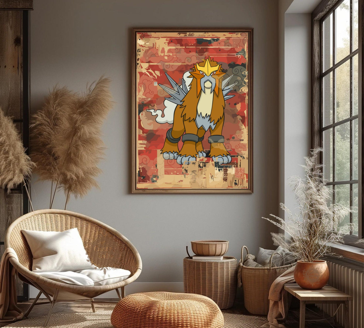 Entei: Japanese Tapestry Style Pokemon Anime Poster