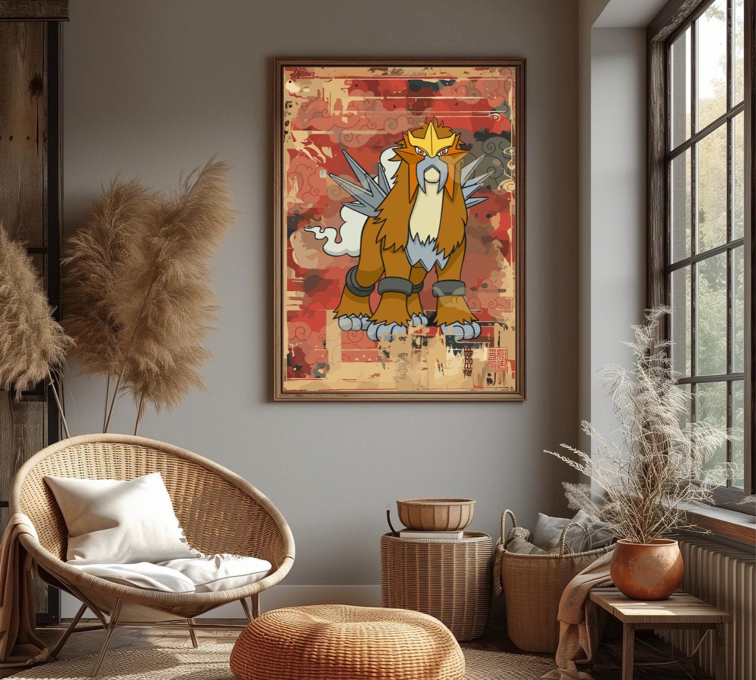 Entei: Japanese Tapestry Style Pokemon Anime Poster