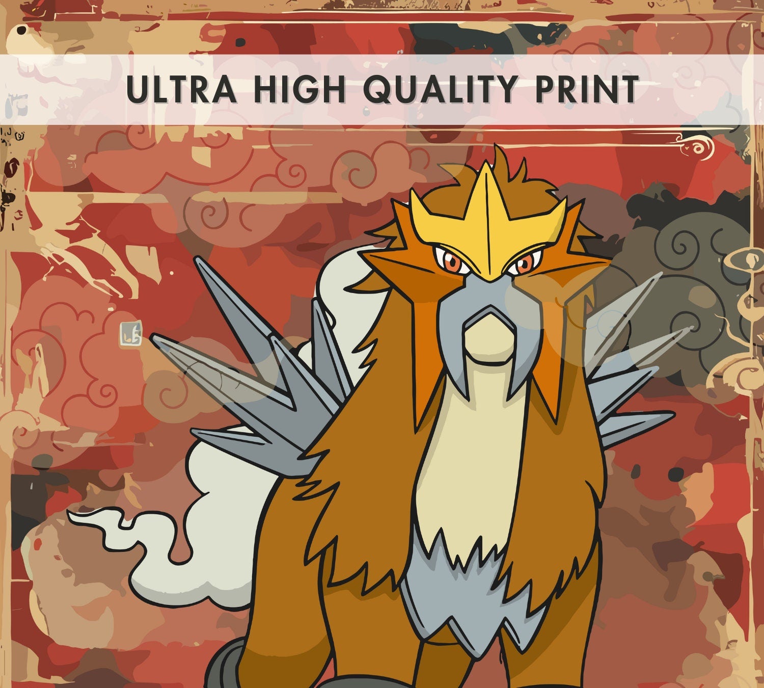 Entei: Japanese Tapestry Style Pokemon Anime Poster