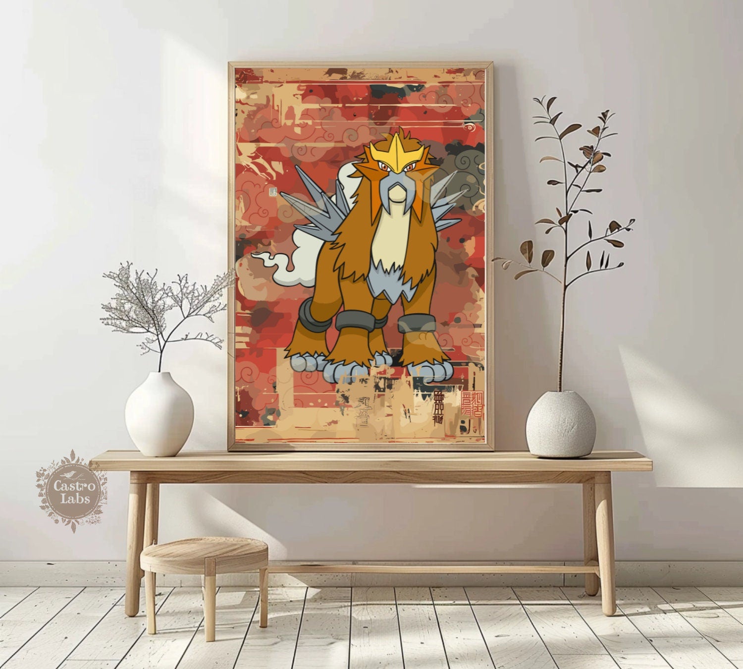 Entei: Japanese Tapestry Style Pokemon Anime Poster