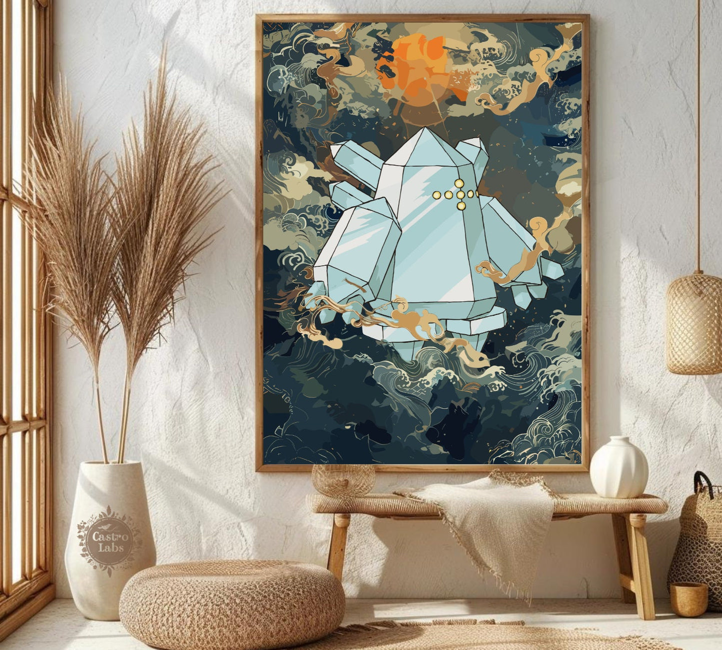 Regice: Japanese Tapestry Style Pokemon Anime Poster