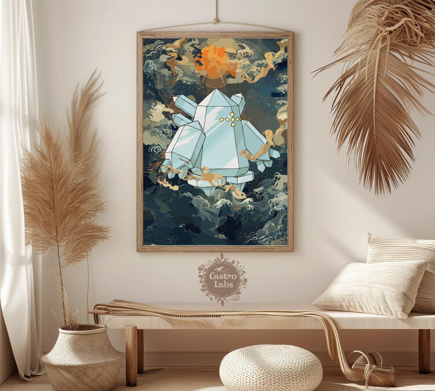 Regice: Japanese Tapestry Style Pokemon Anime Poster