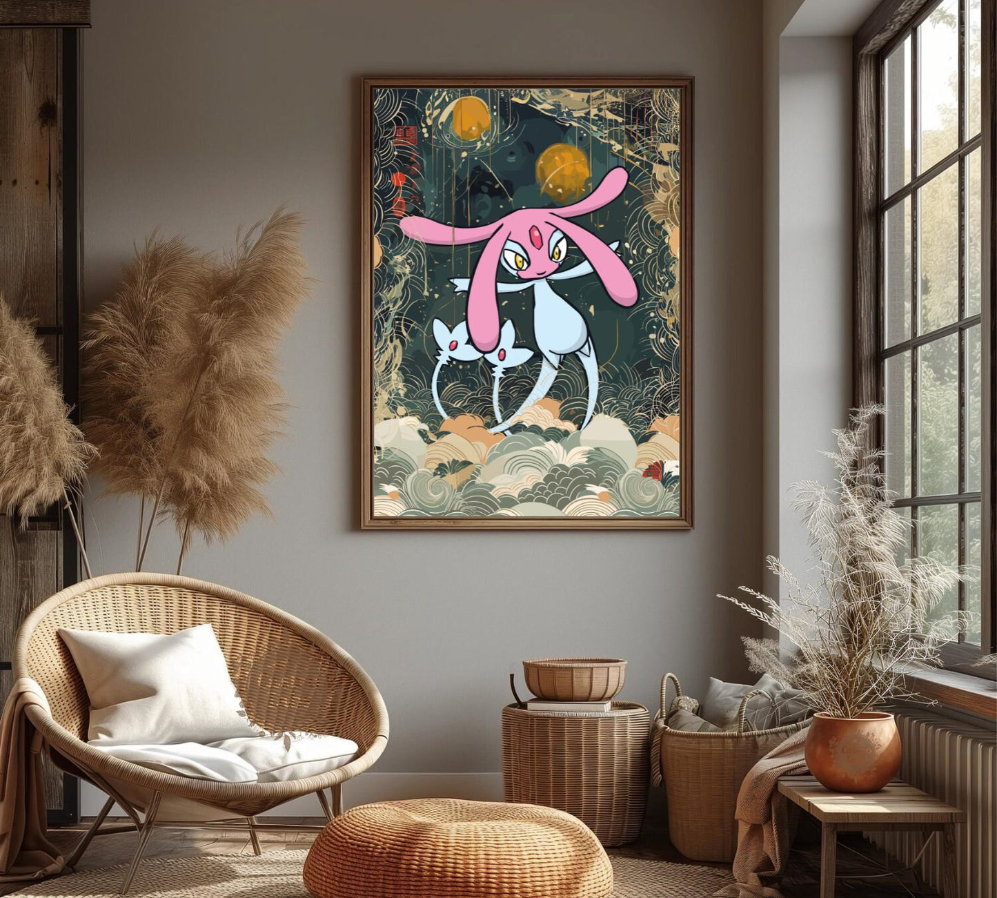 Mesprit: Japanese Tapestry Style Pokemon Anime Poster